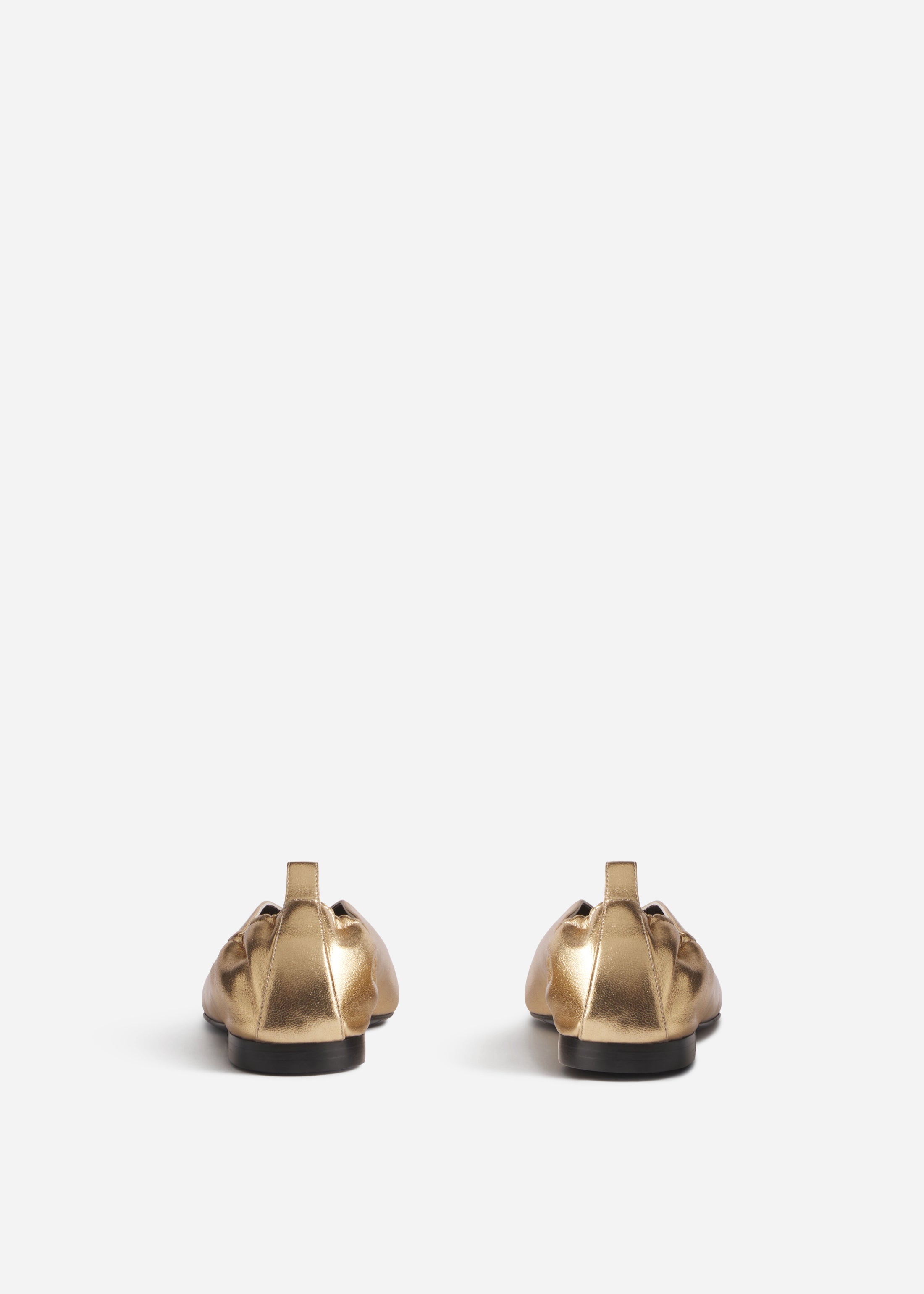 Leather Ruched Back Pointed Flat - Gold