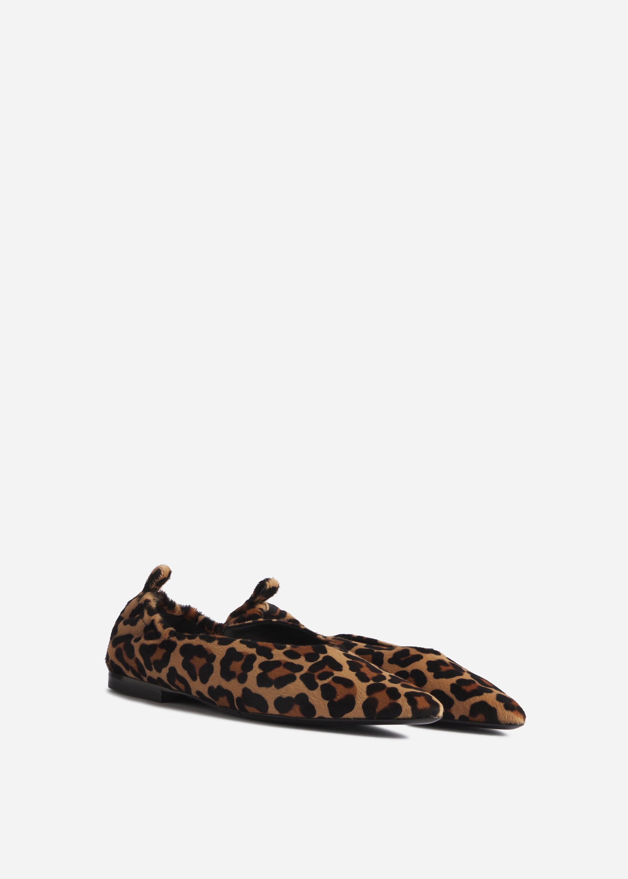 Calf Hair Ruched Back Pointed Flat - Leopard