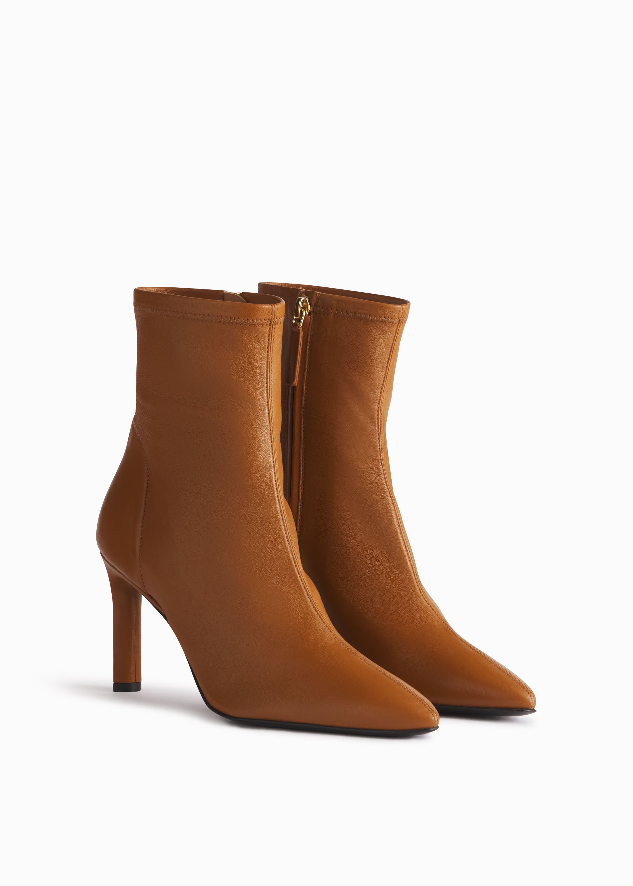 Heeled Leather Sock Bootie in Cognac