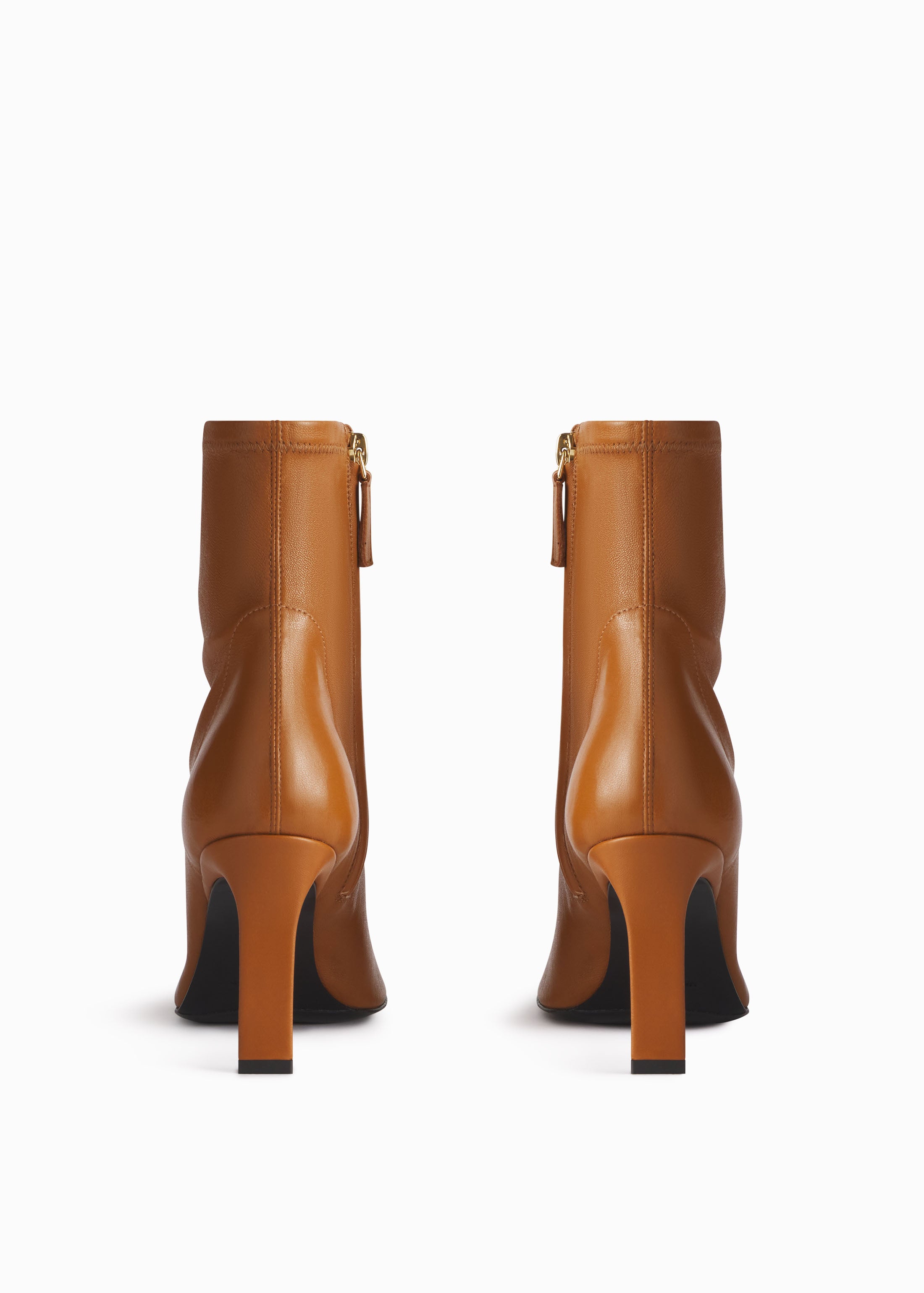 Heeled Leather Sock Bootie in Cognac