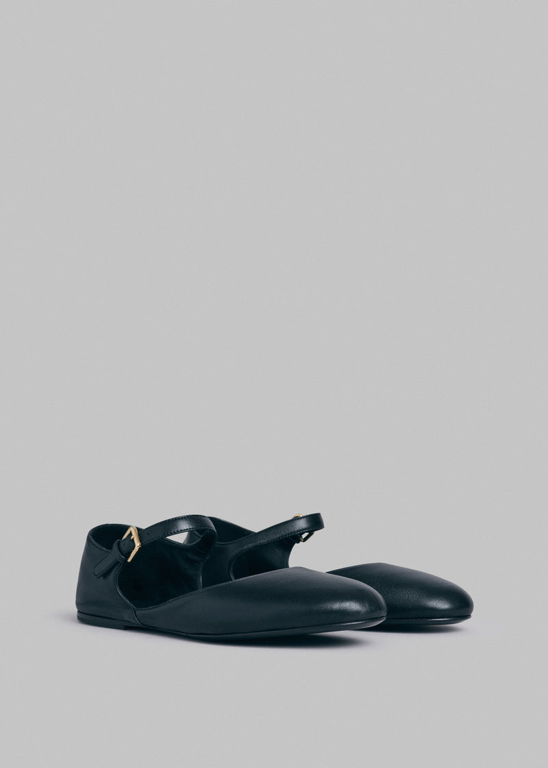 Round Toe D'Orsay Flat in Leather - Black - CO