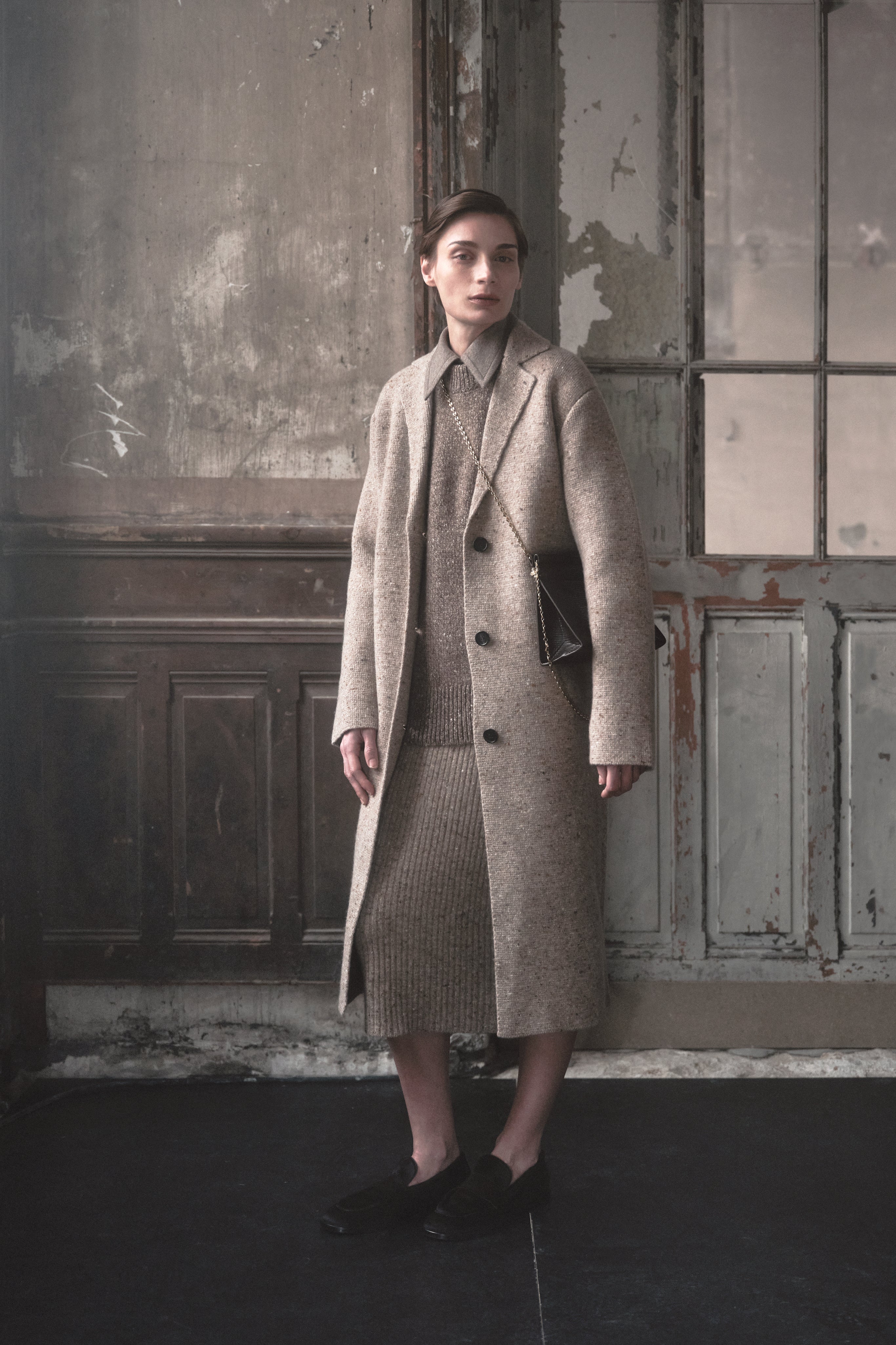 Sweater Coat in Wool Cashmere Tweed - Antelope
