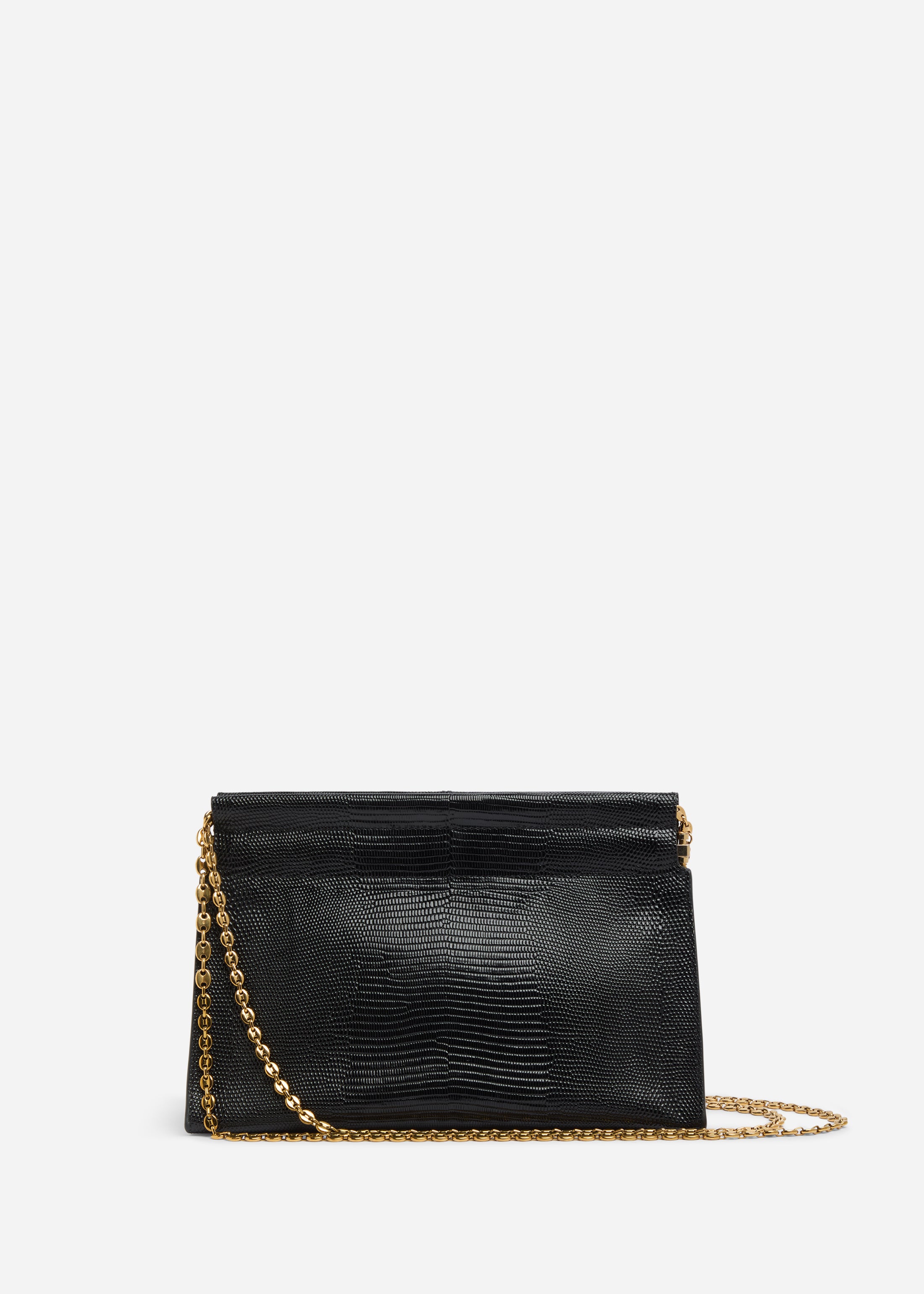 Small Leather Clutch with Chain - Black