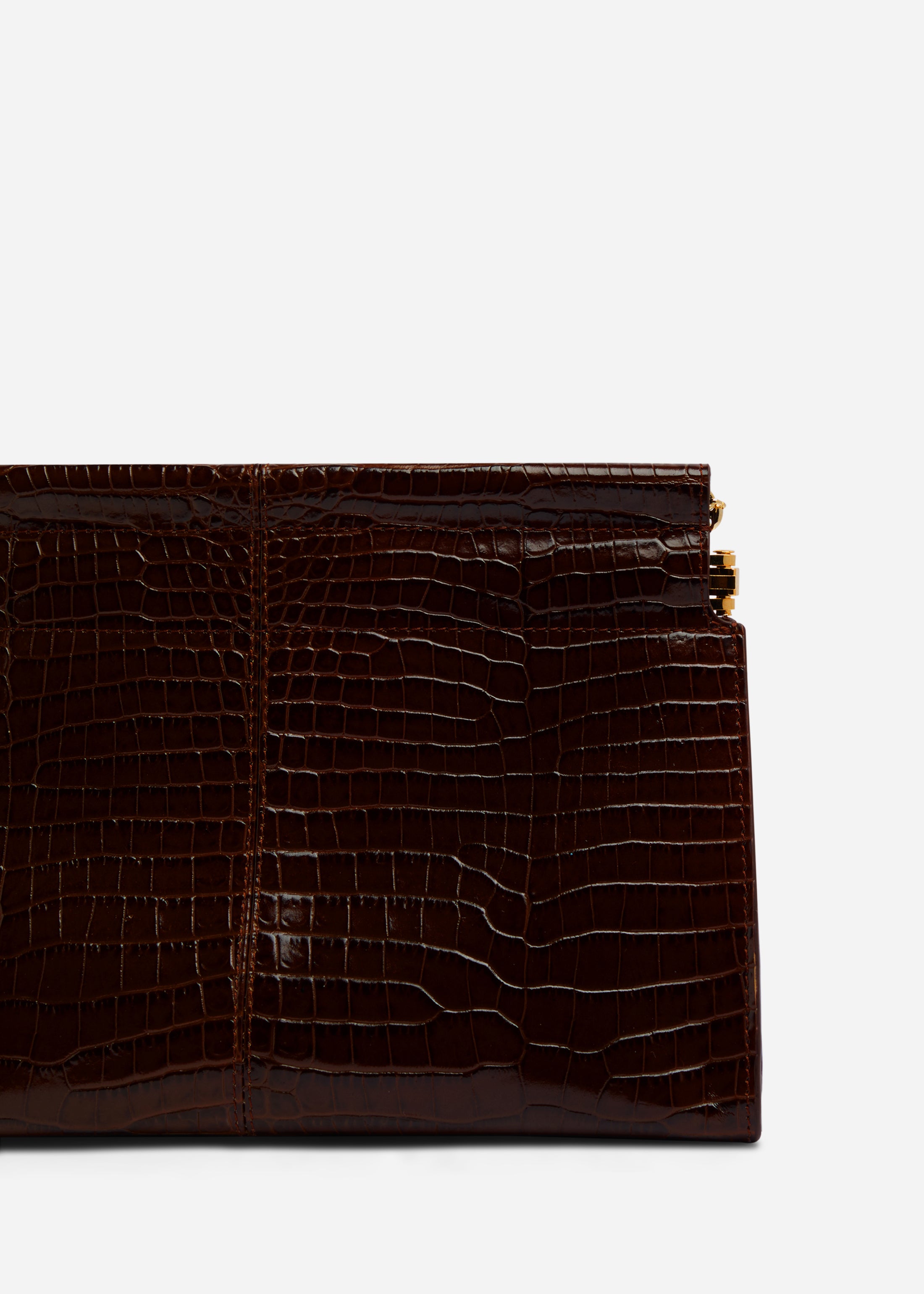Small Leather Clutch with Chain - Brown