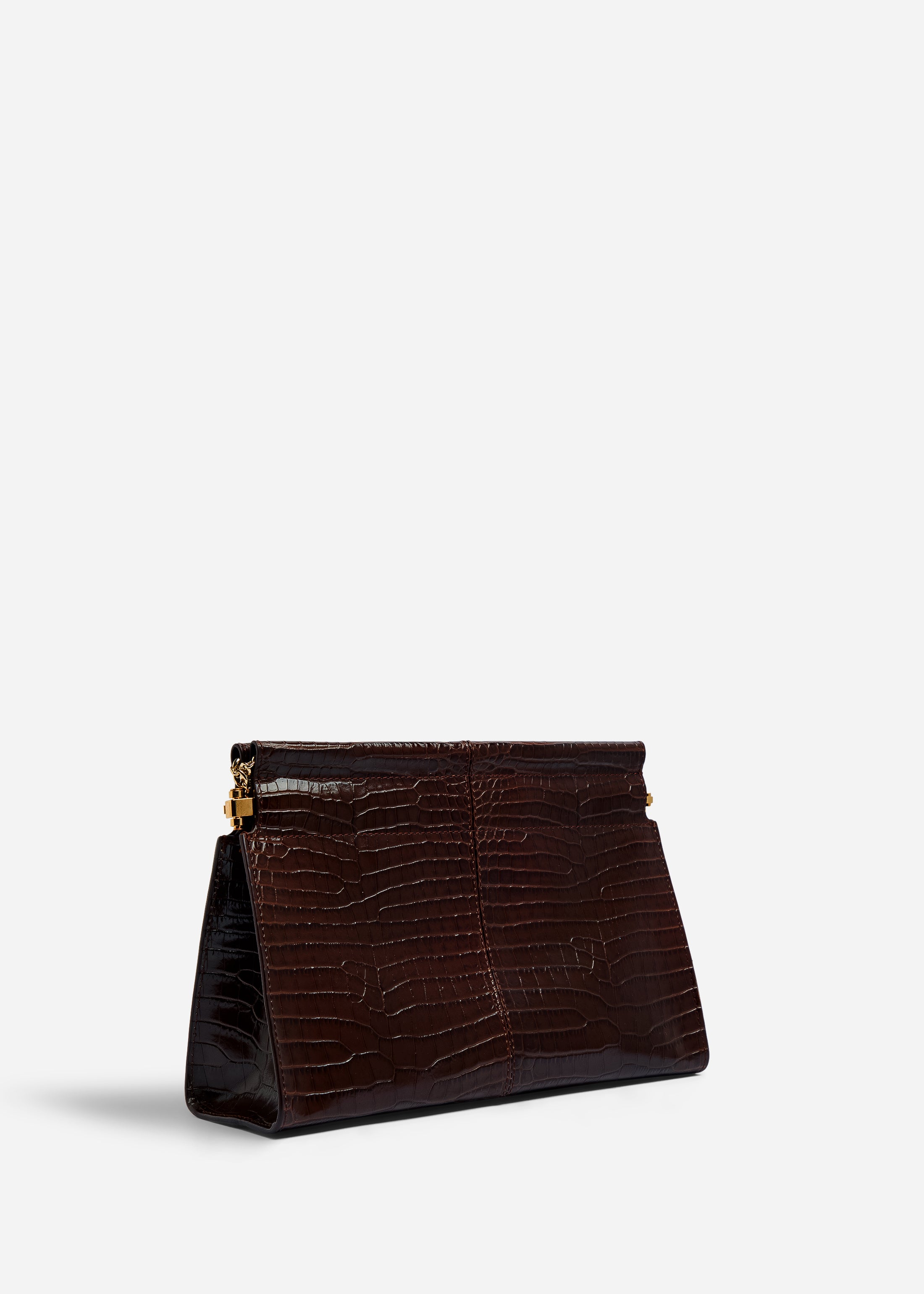 Small Leather Clutch with Chain - Brown