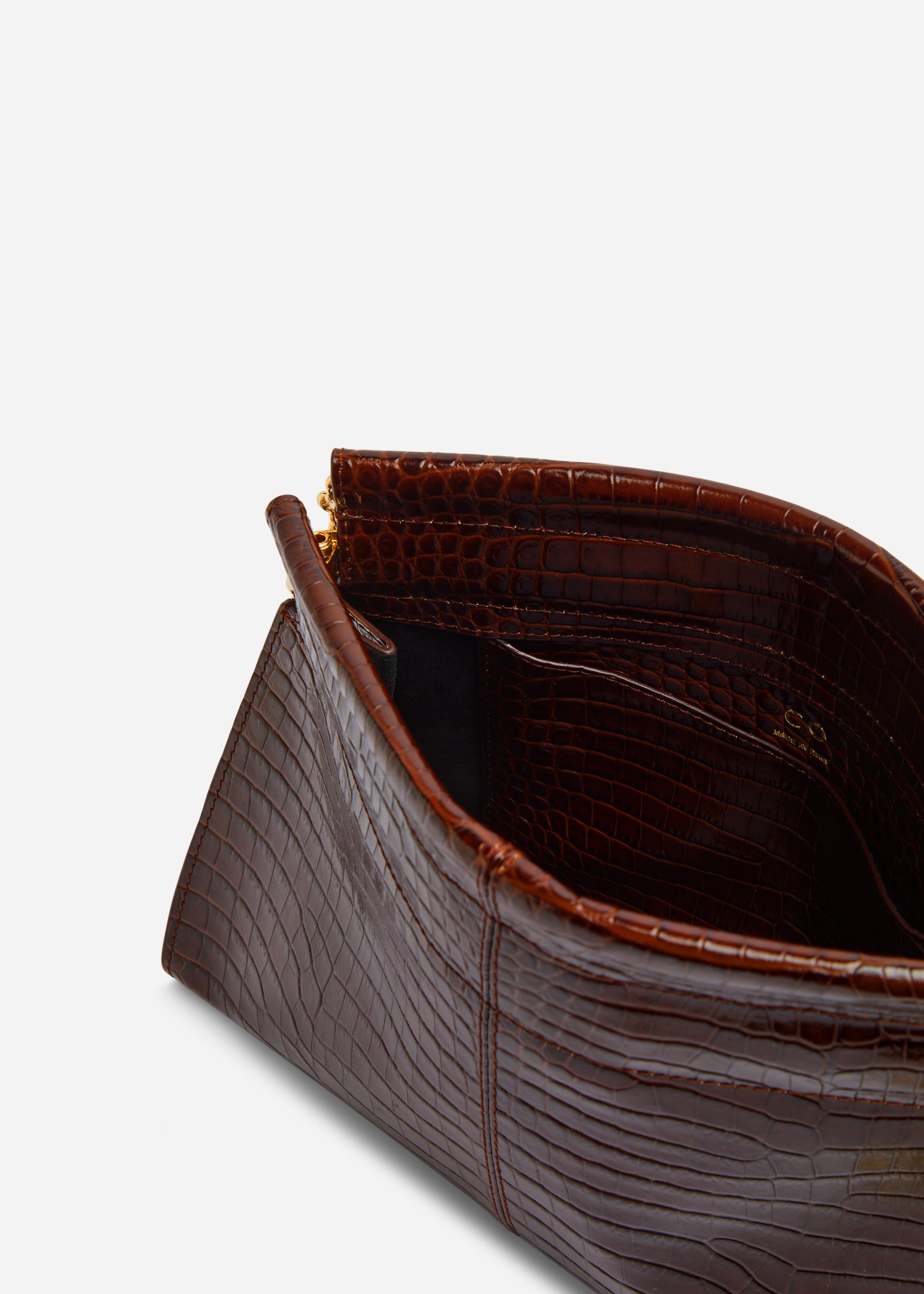 Small Leather Clutch with Chain - Brown