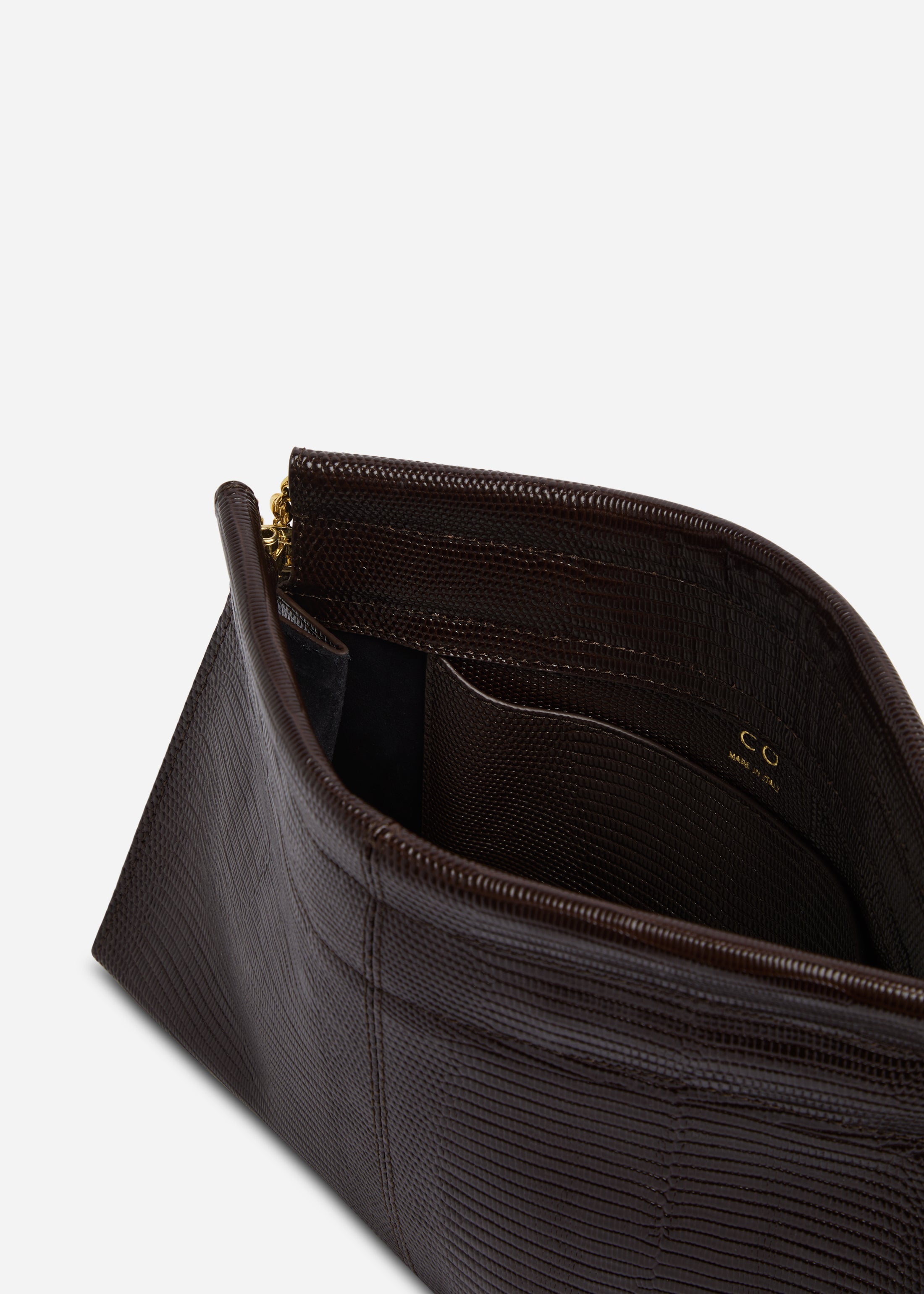 Small Leather Clutch with Chain - Espresso