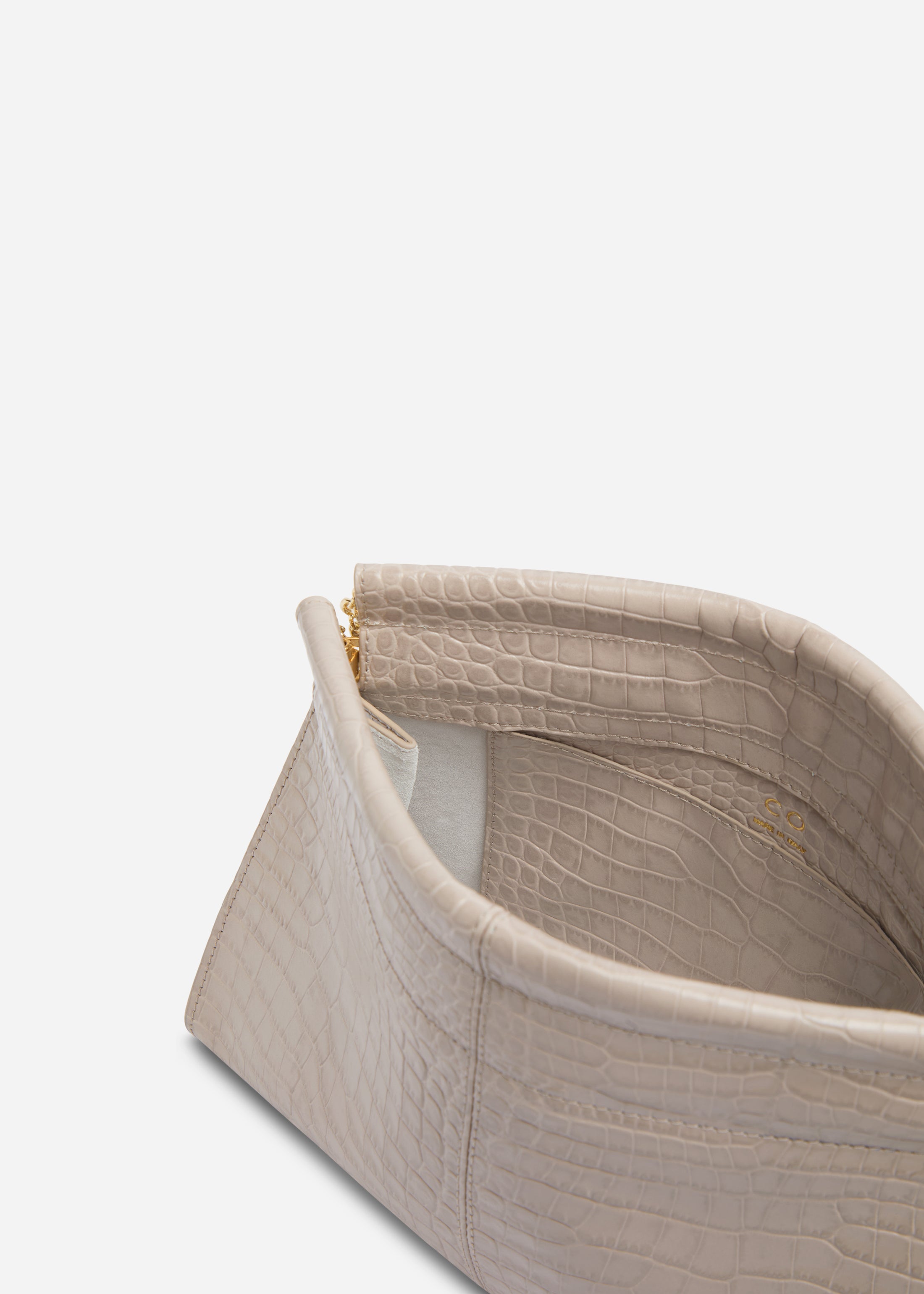 Small Leather Clutch with Chain - Grey