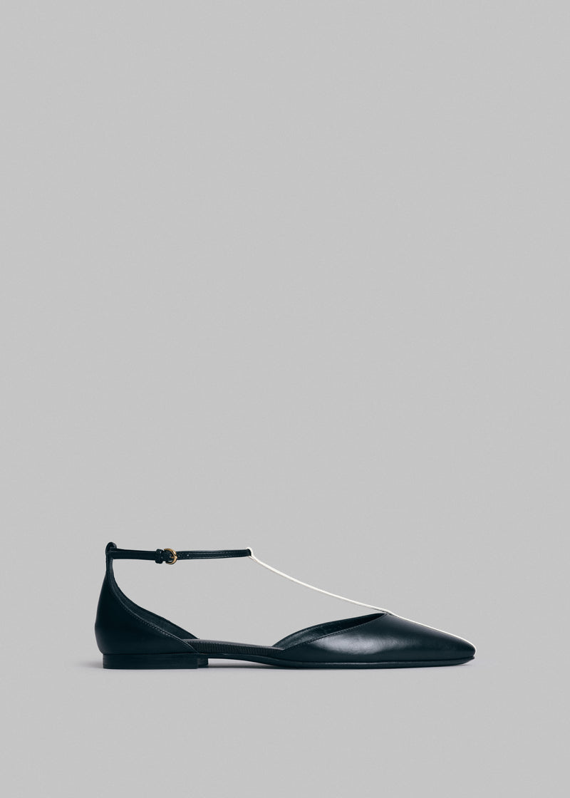 T-Strap D'Orsay Flat in Leather - Black - CO