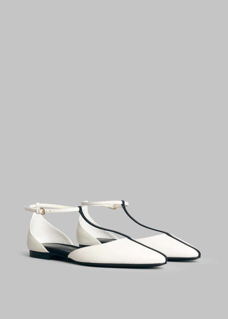T-Strap D'Orsay Flat in Leather - Ivory - CO