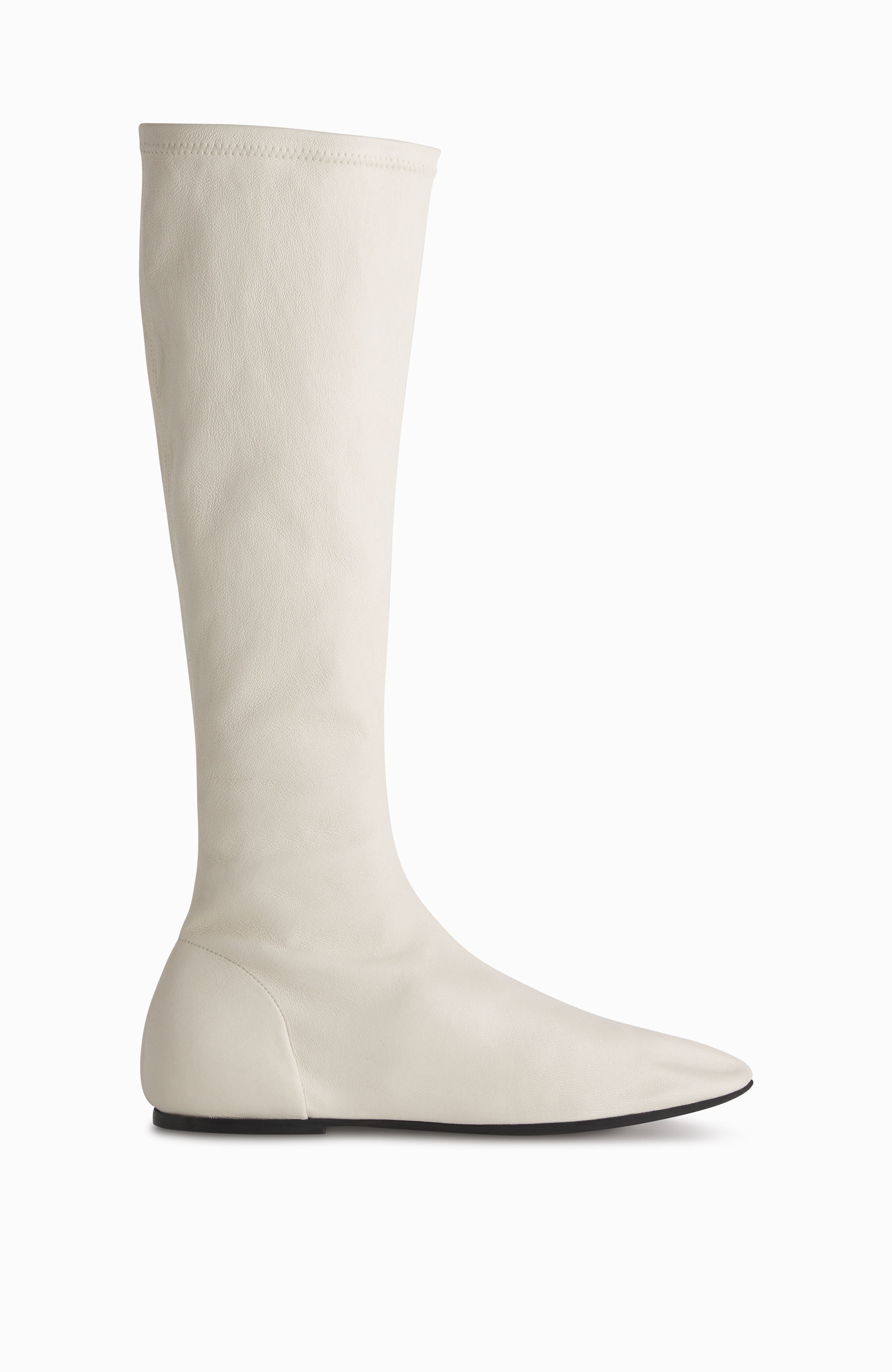 Round Toe Knee High Bootie in Lambskin - Ivory