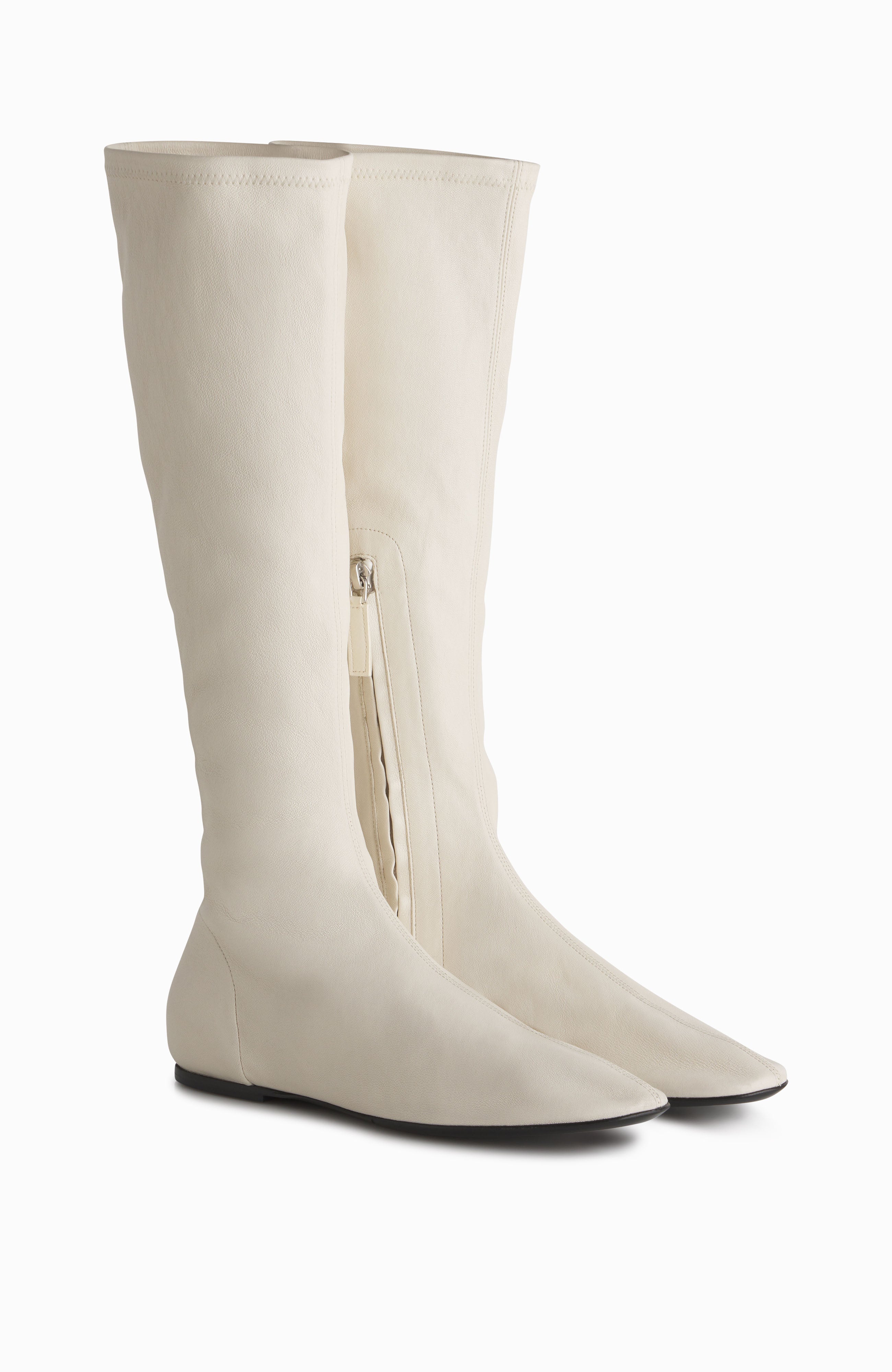 Round Toe Knee High Bootie in Lambskin - Ivory