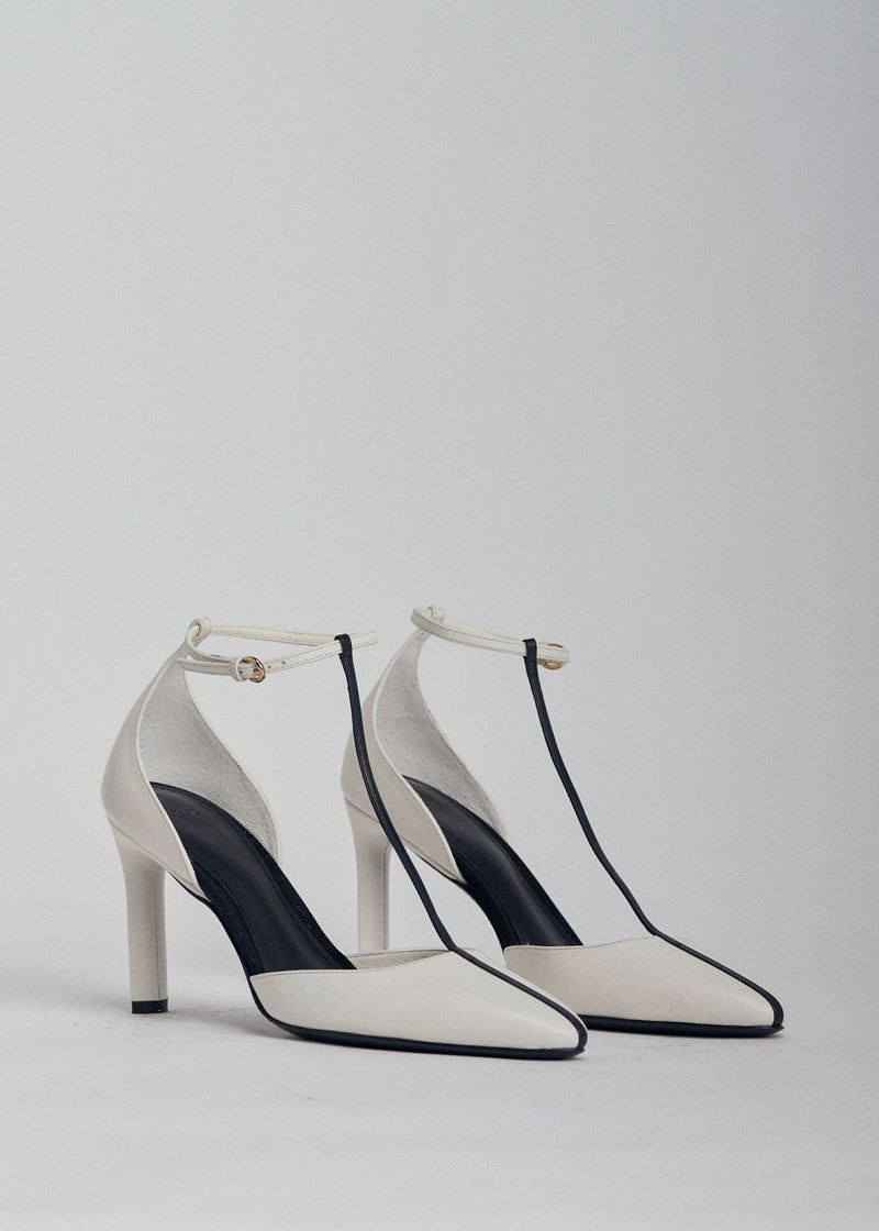 T-Strap D'orsay Heel in Leather - Ivory - CO