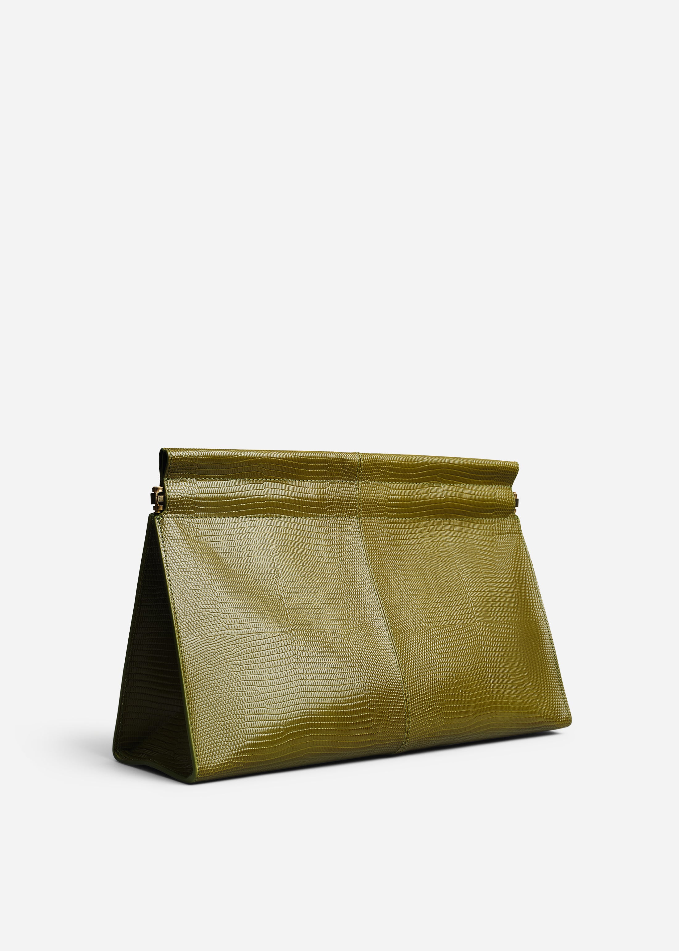 Large Leather Clutch - Olive