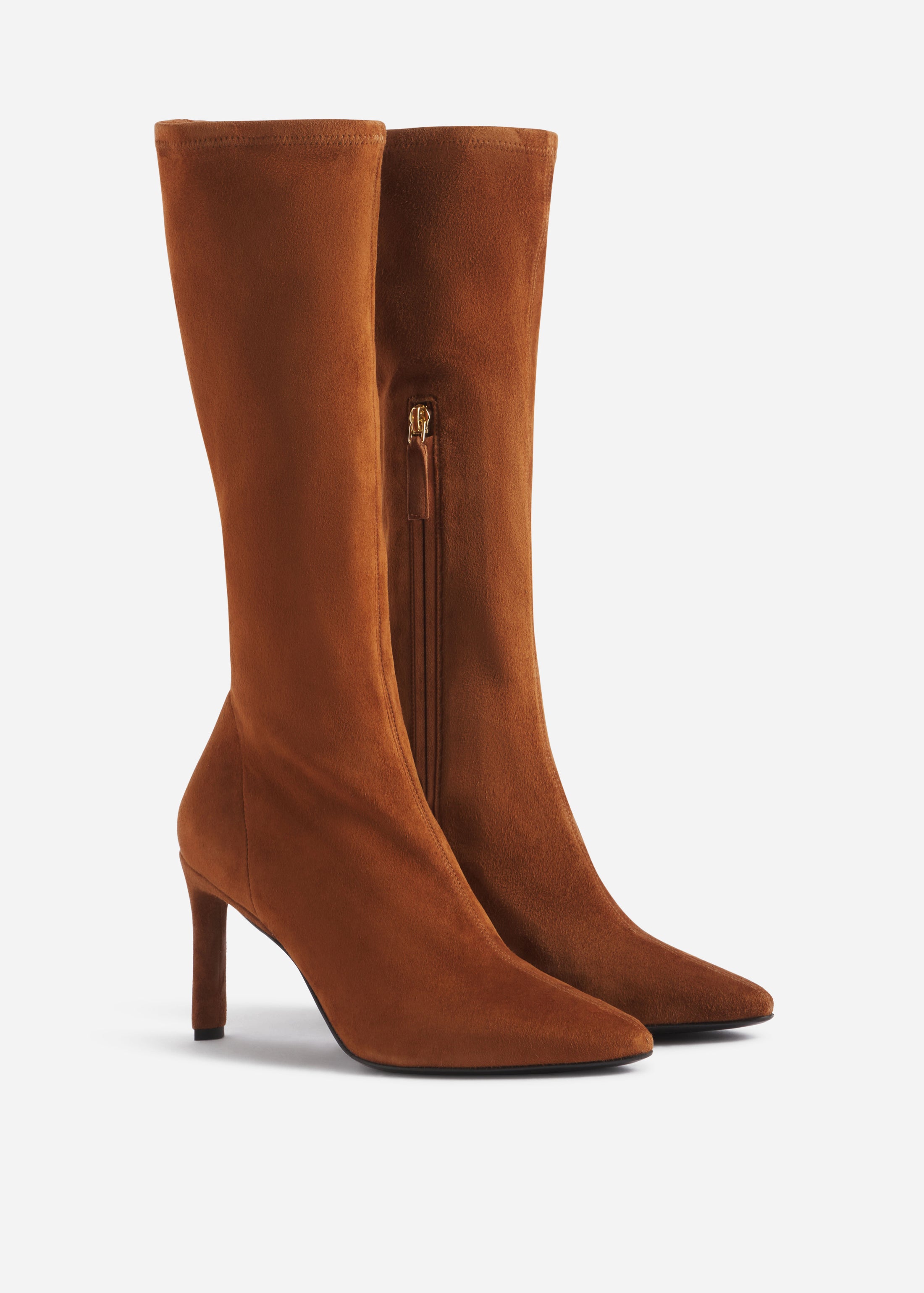 Heeled Suede Boot - Cognac