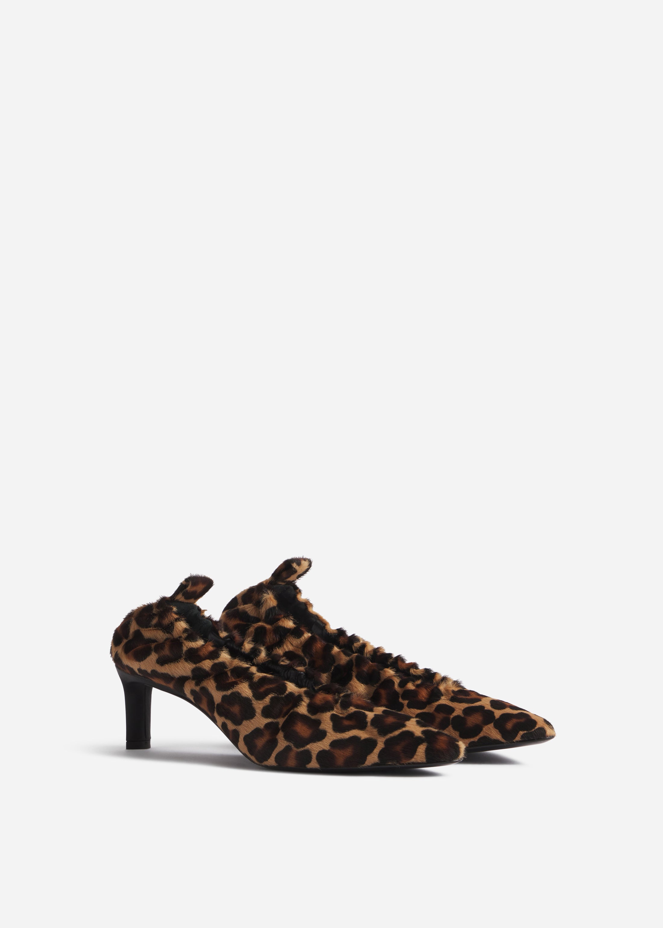 Calf Hair Pointed Ruched Pumps - Leopard