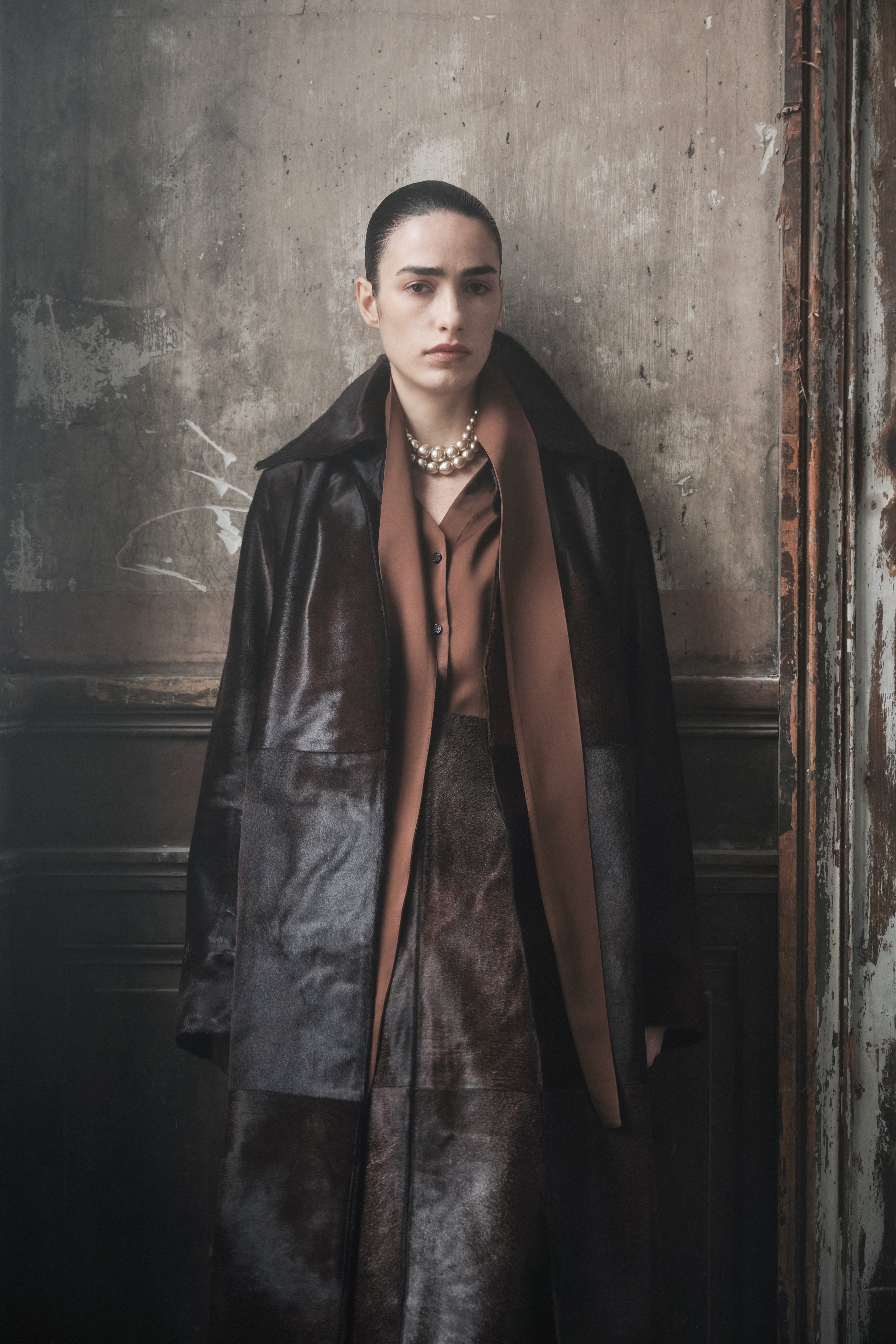 Polished Calf Hair Coat in Chocolate - Chocolate