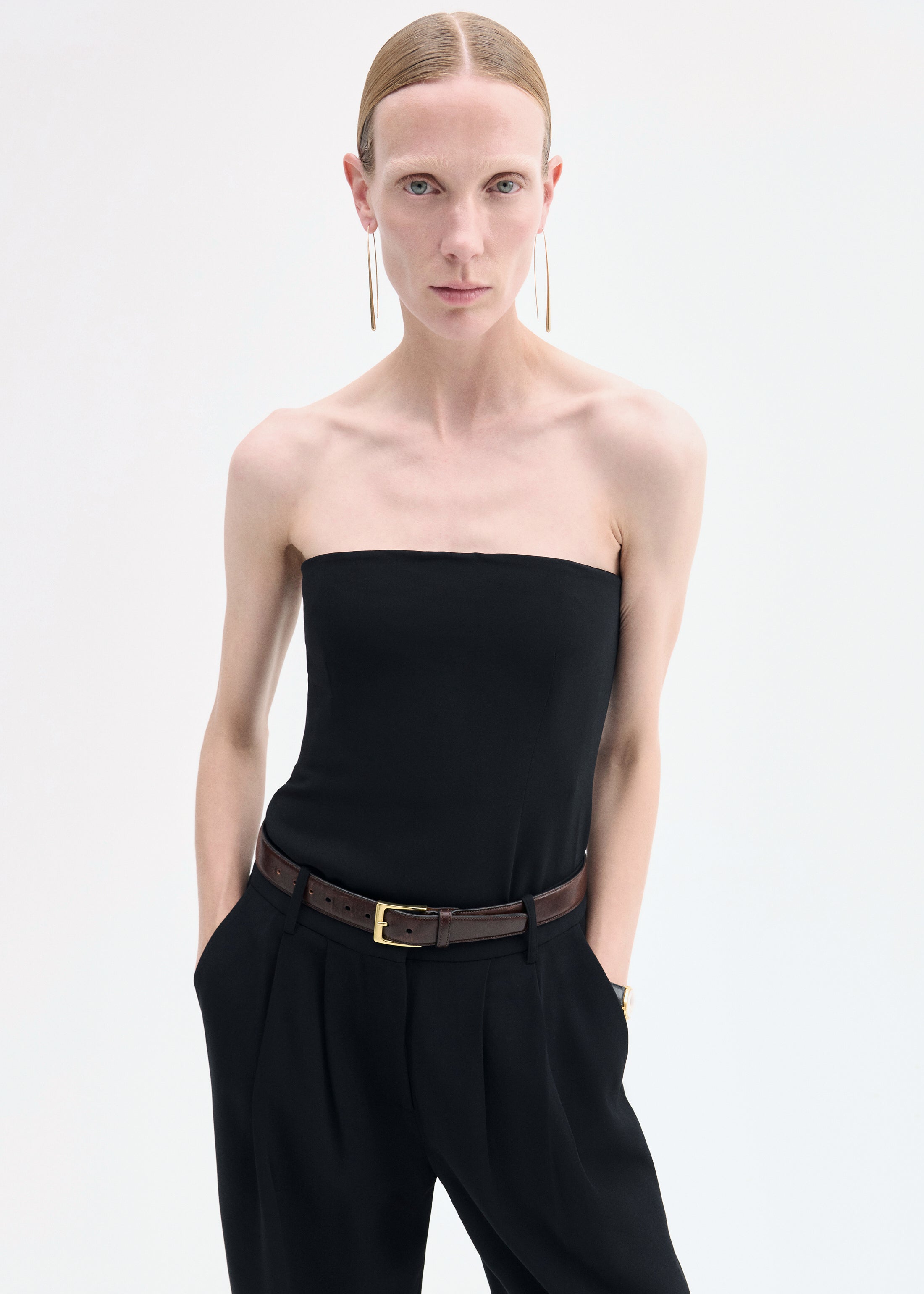 Strapless Bustier Top in Crepe - Black