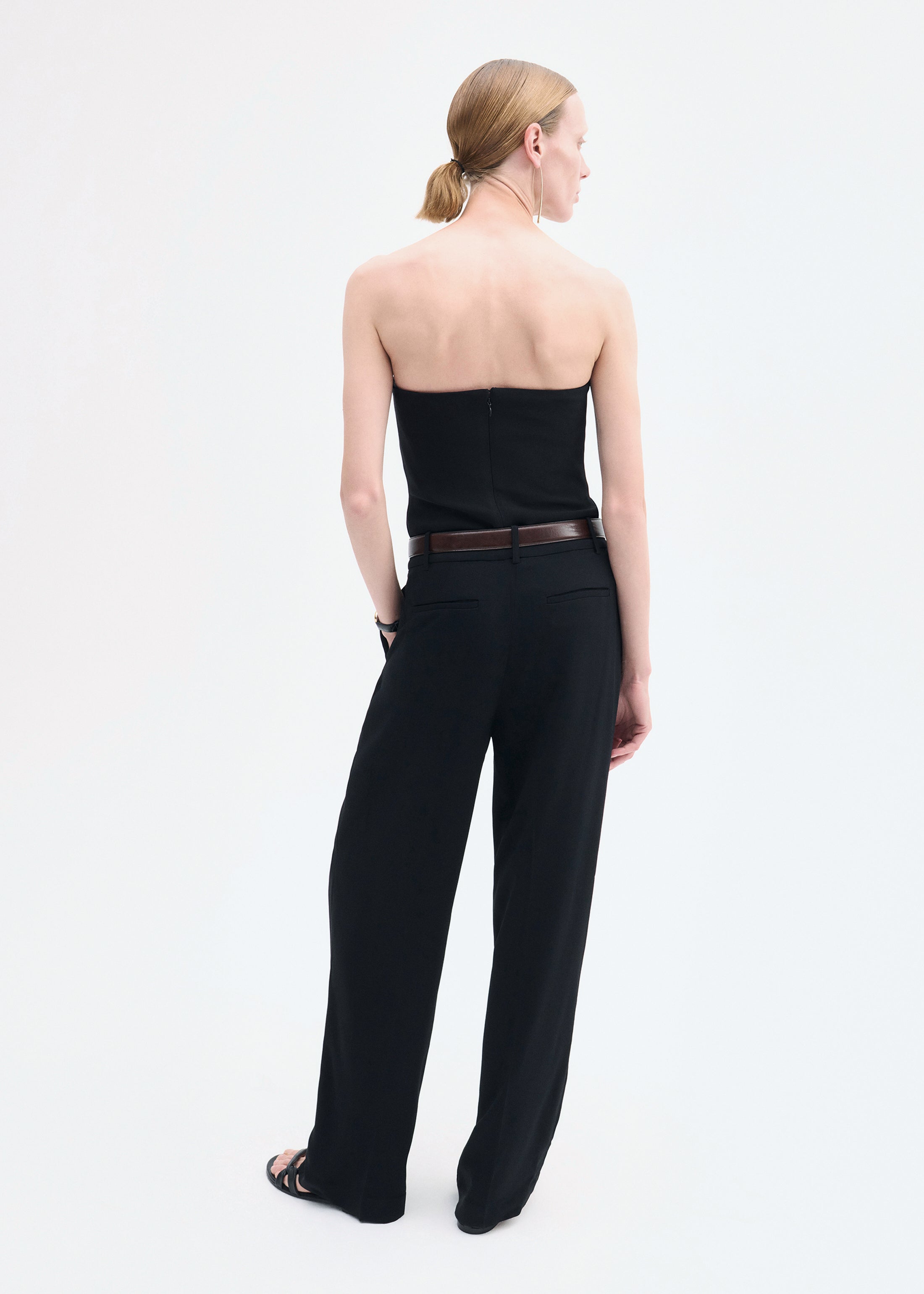 Strapless Bustier Top in Crepe - Black