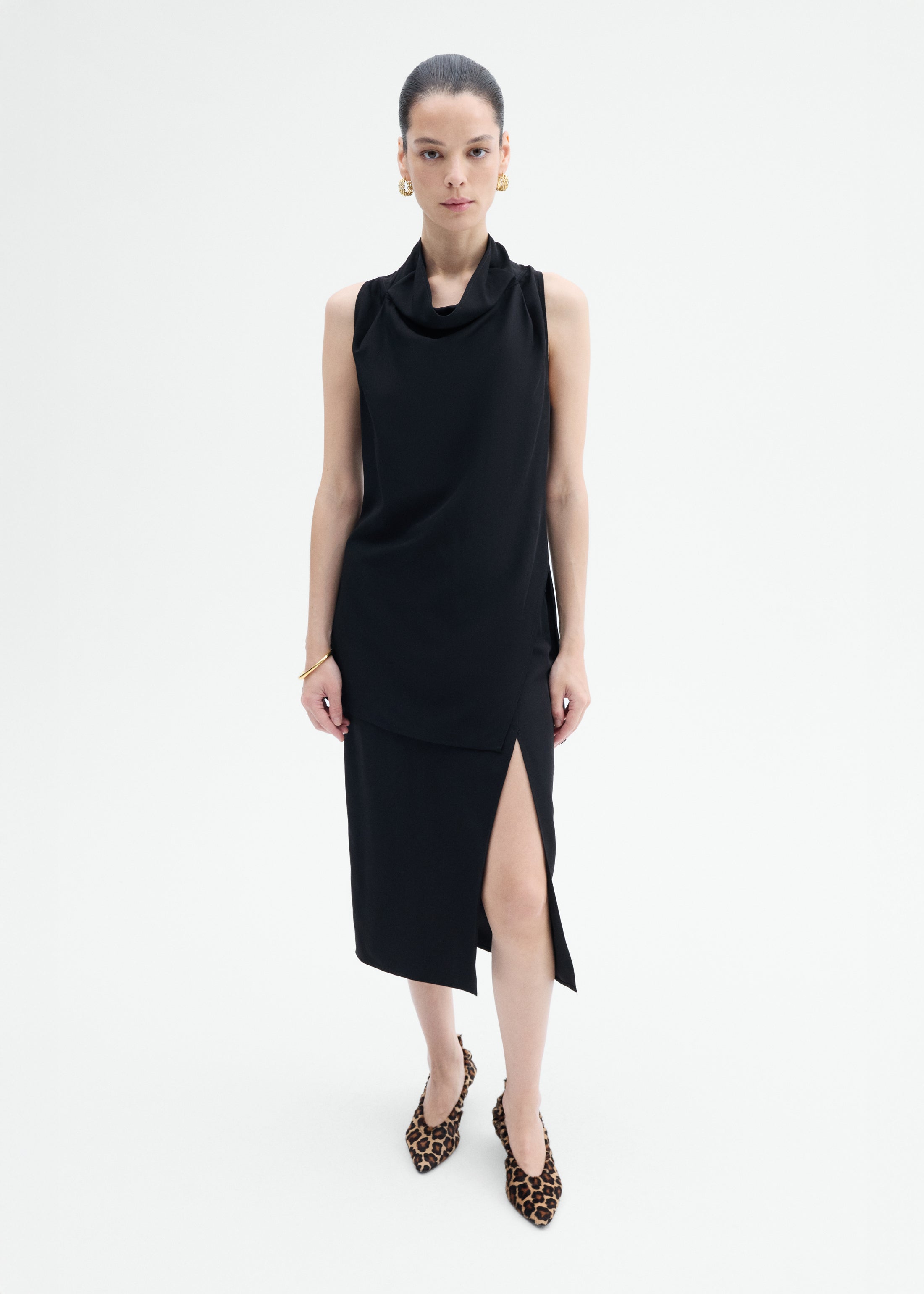 Sleeveless Cowl Neck Top - Black