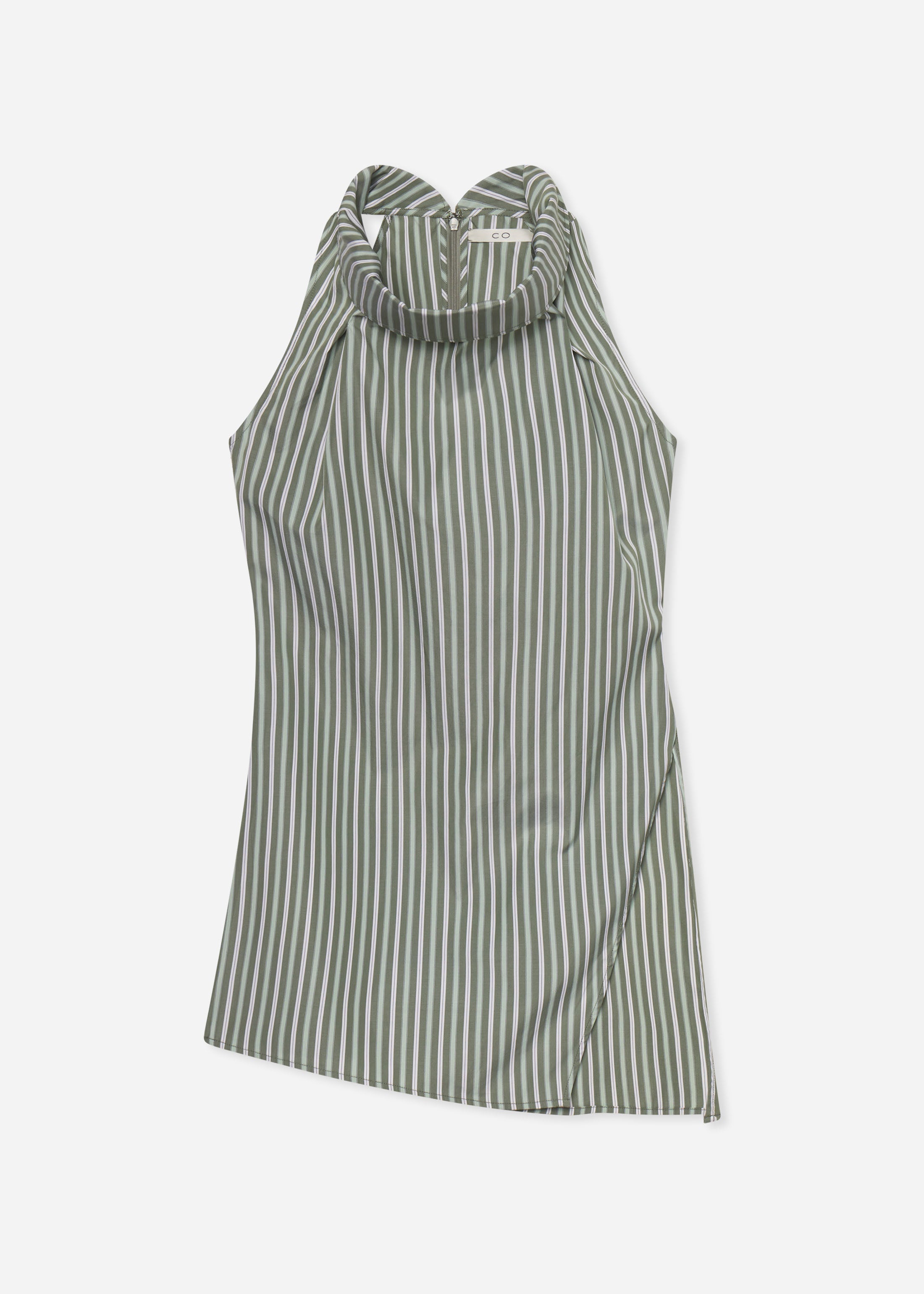 Sleeveless Cowl Neck Top in Striped Poplin - Green Multi