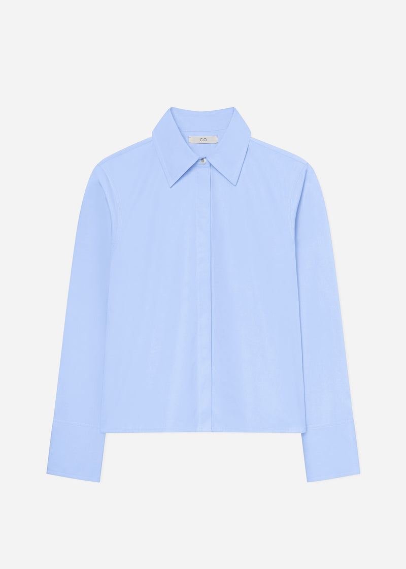 Fitted Shirt in Cotton Poplin - Blue - CO
