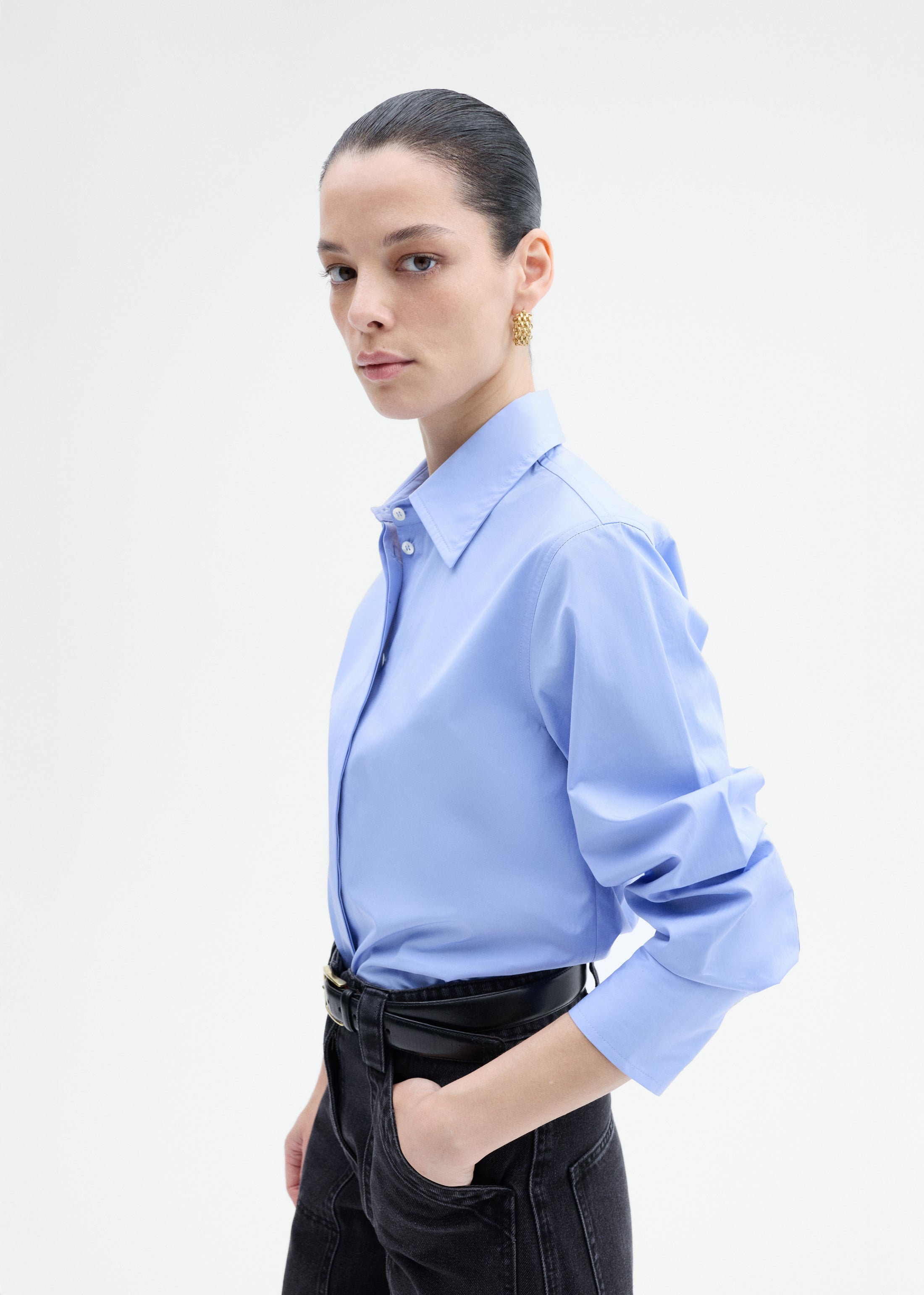Fitted Shirt in Cotton Poplin - Blue