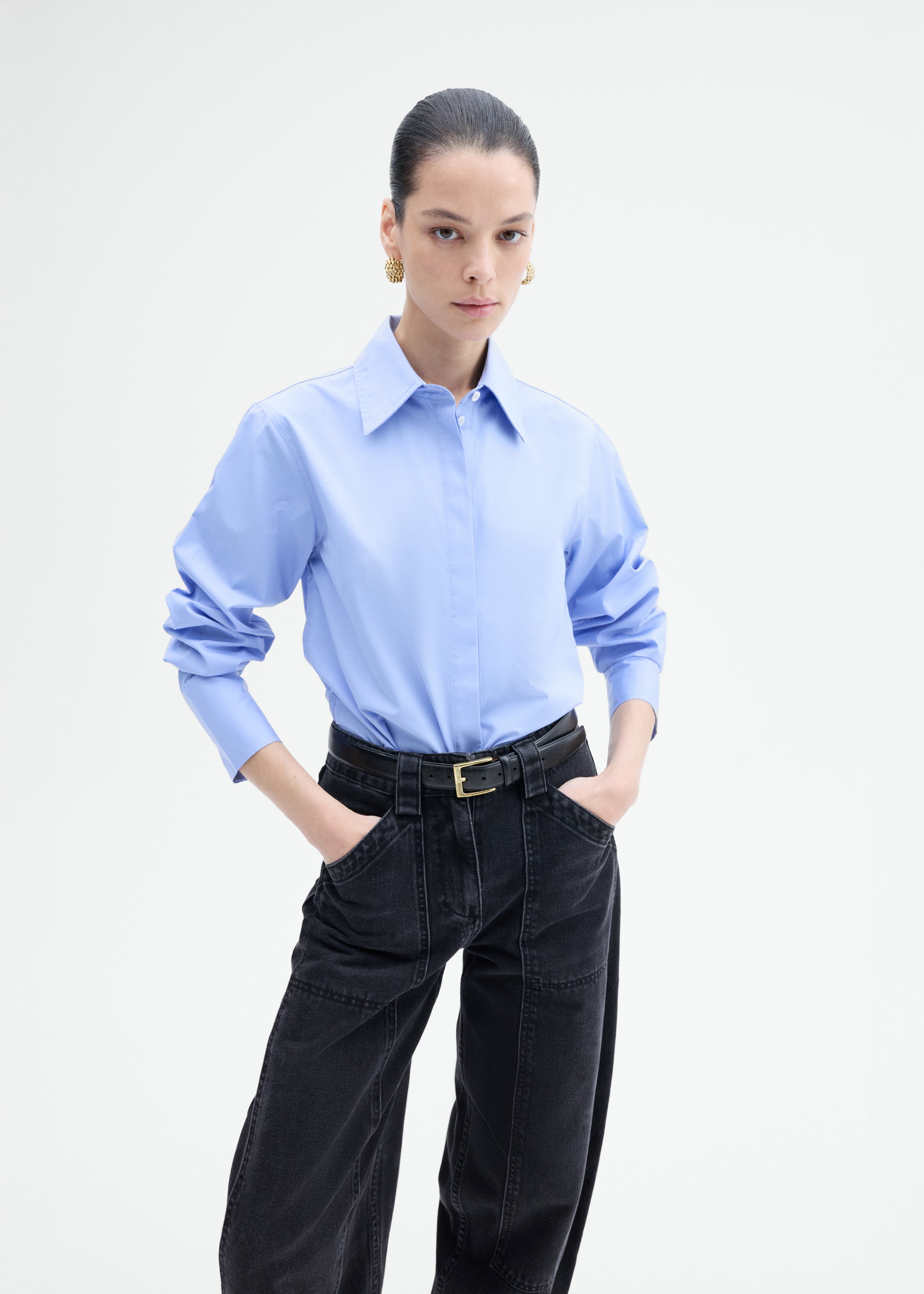 Fitted Shirt in Cotton Poplin - Blue