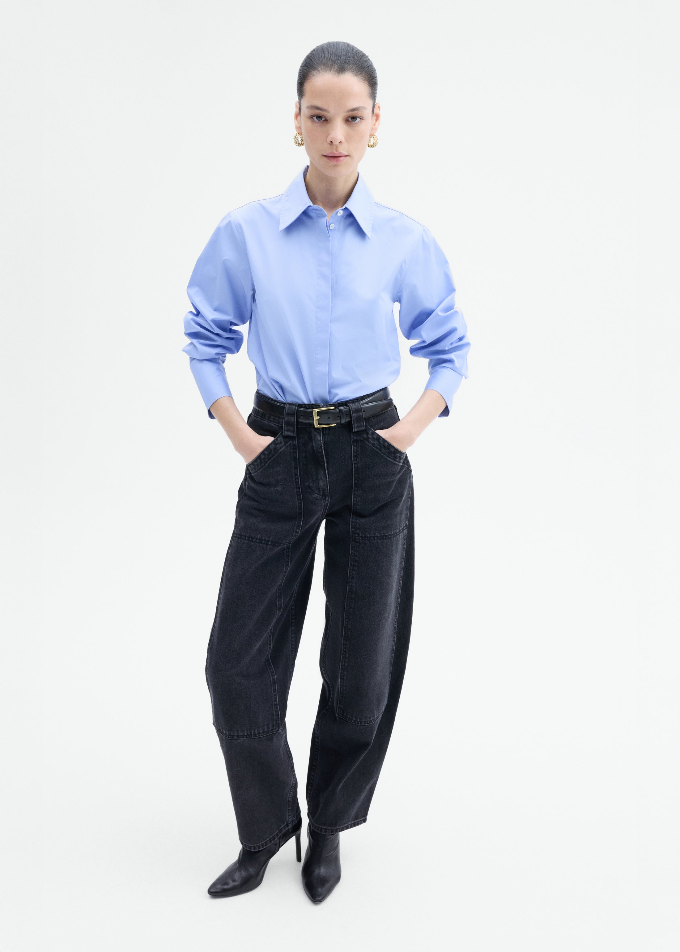 Fitted Shirt in Cotton Poplin - Blue