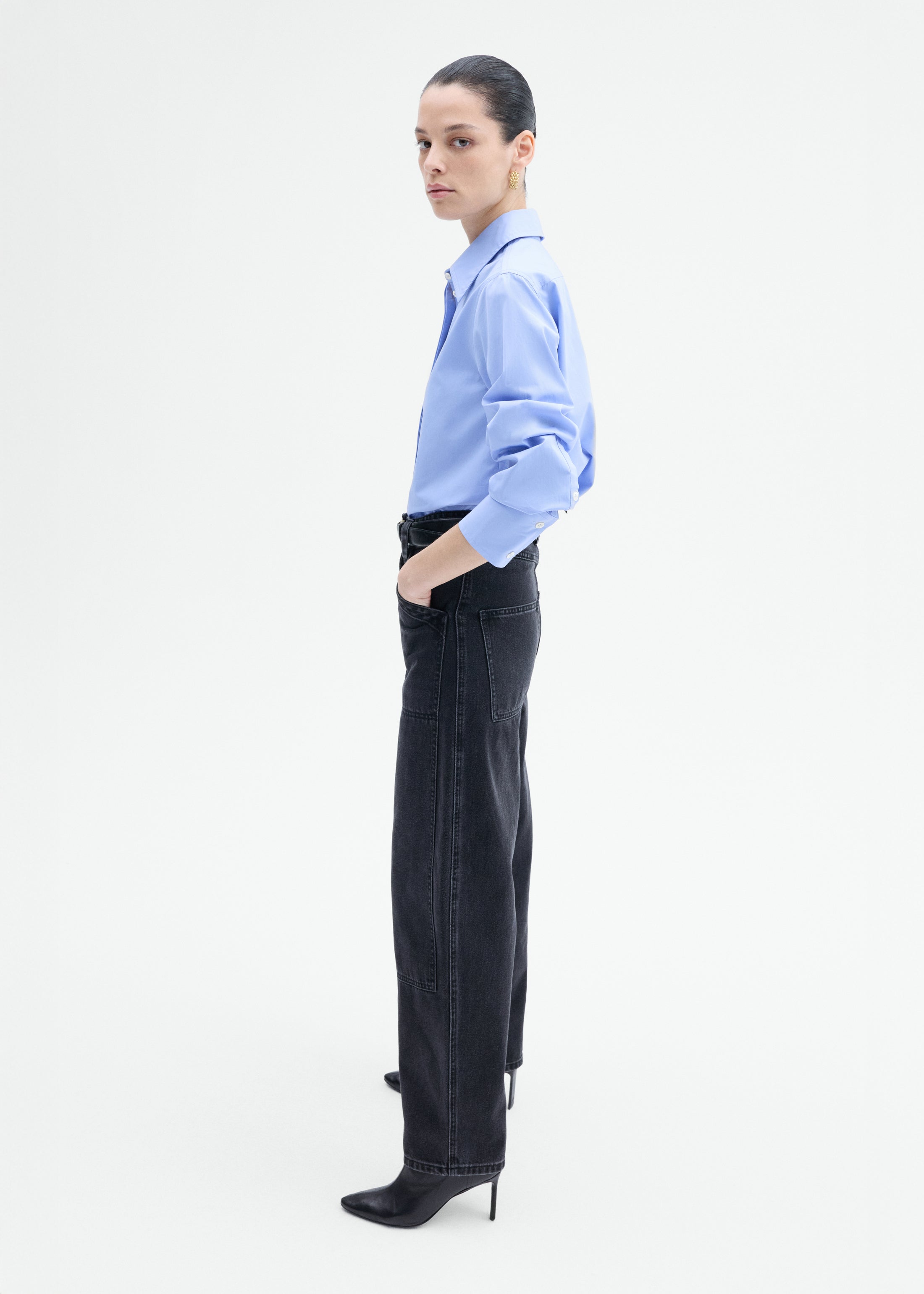 Fitted Shirt in Cotton Poplin - Blue