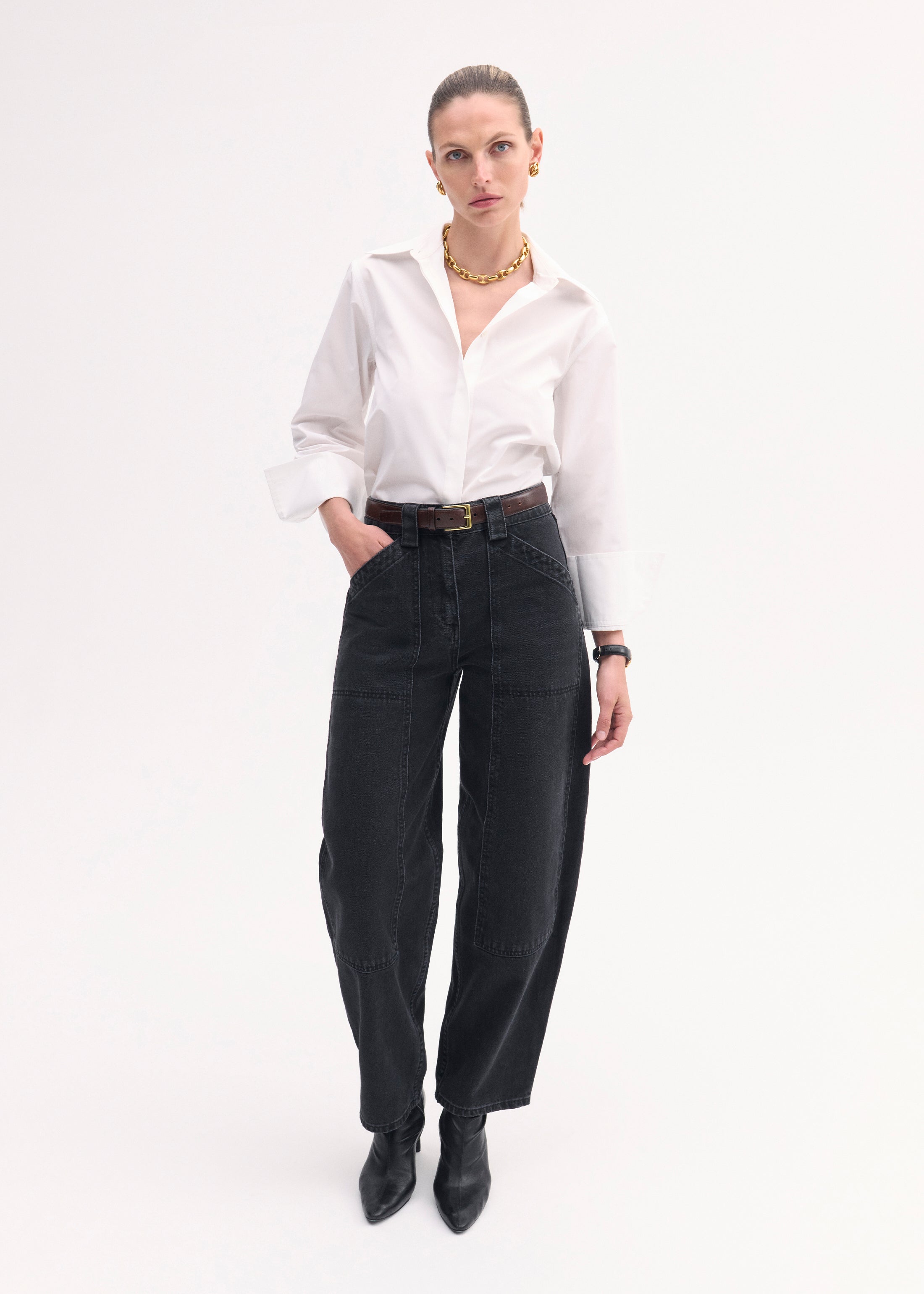 Fitted Shirt in Cotton Poplin - White