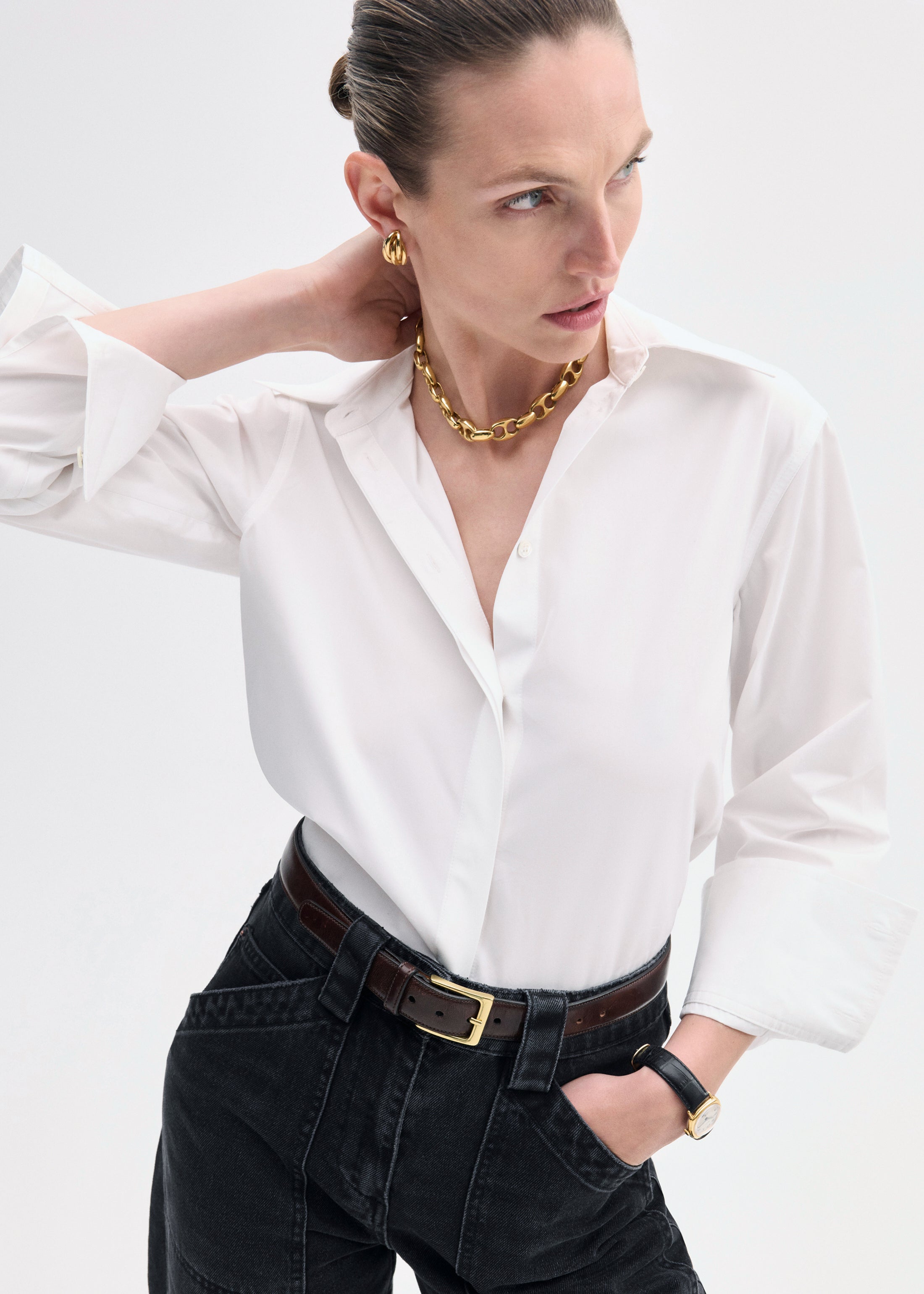 Fitted Shirt in Cotton Poplin - White