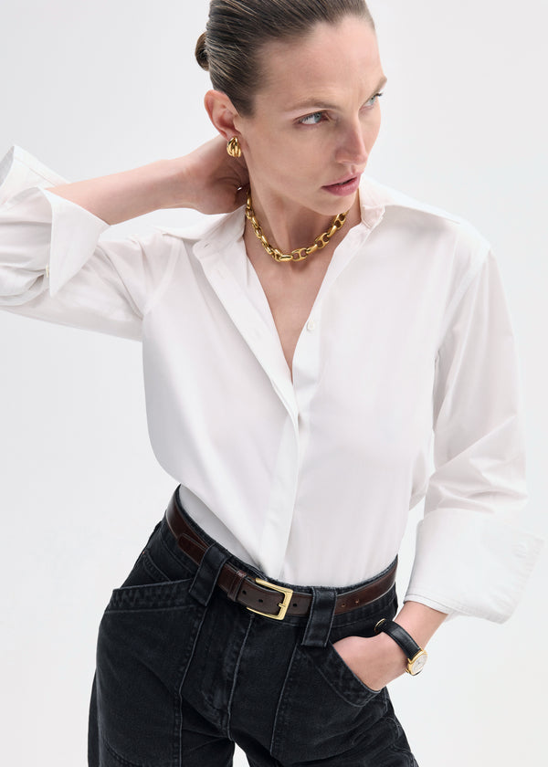 Fitted Shirt in Cotton Poplin - White - CO