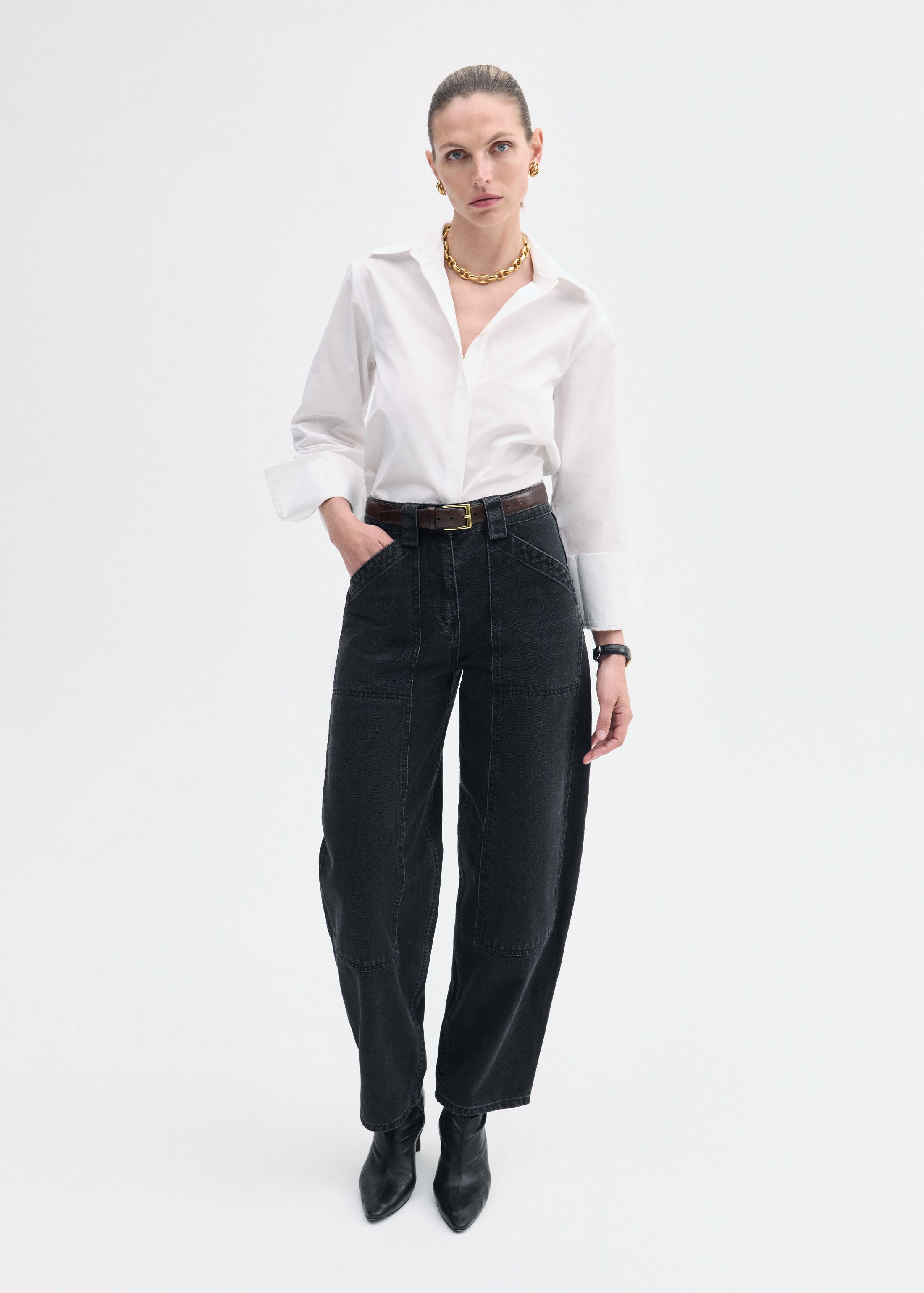 Fitted Shirt in Cotton Poplin - White