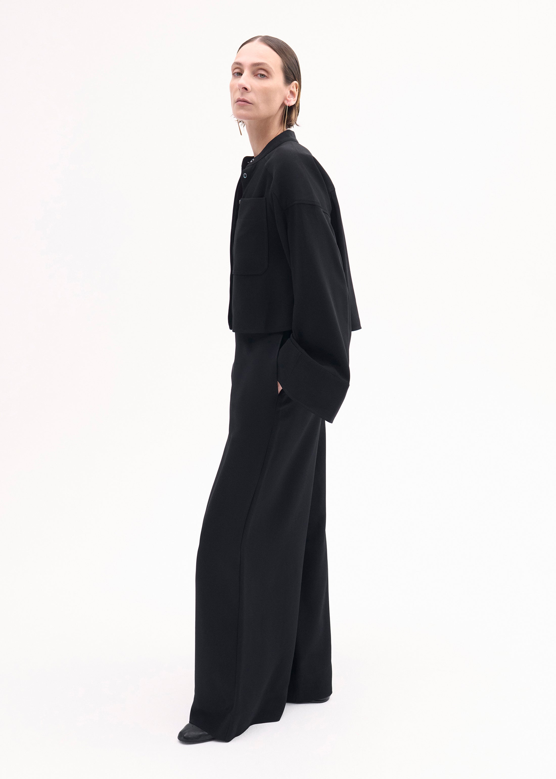 Bell Sleeve Blouse in Crepe - Black