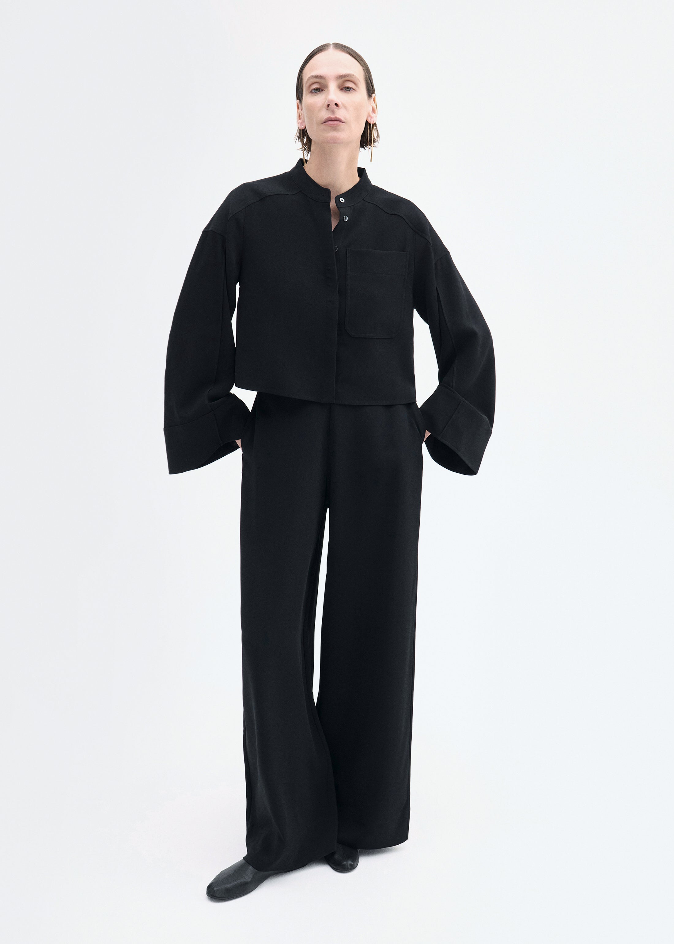 Bell Sleeve Blouse in Crepe - Black