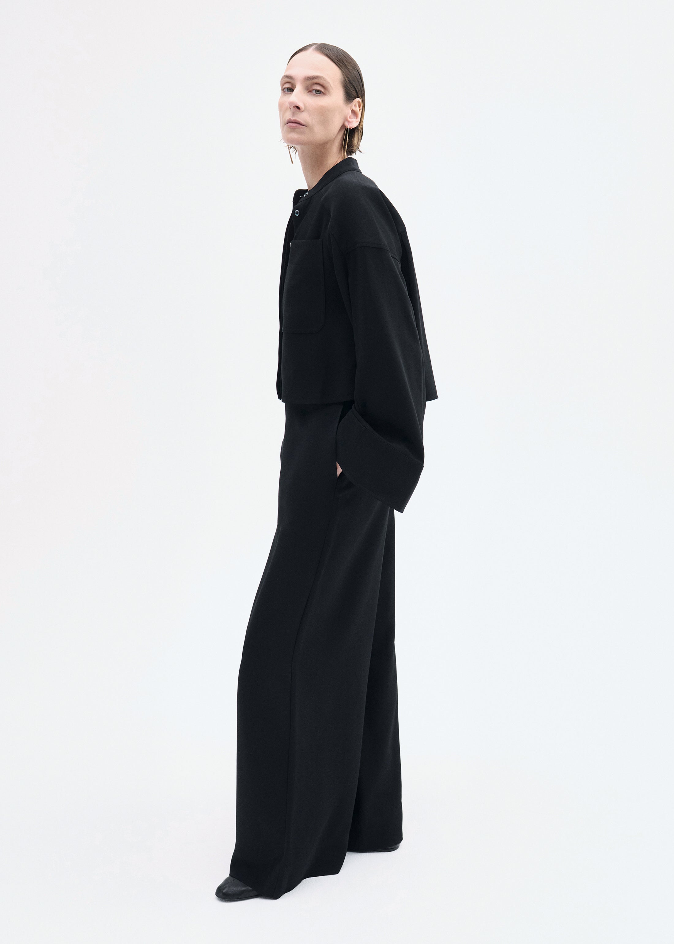 Bell Sleeve Blouse in Crepe - Black
