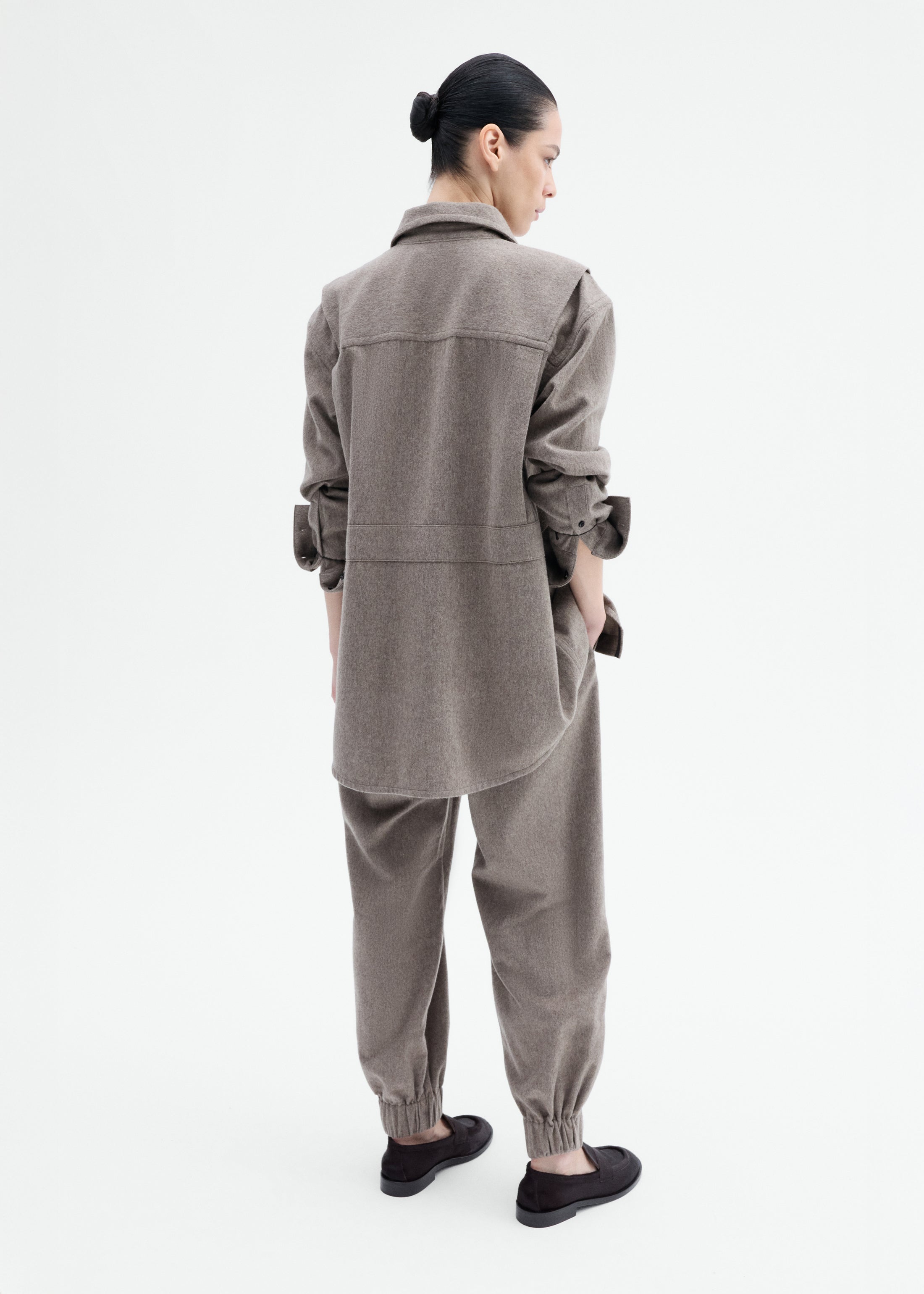 Tailored Flannel Shirt in Wool Cashmere - Oatmeal