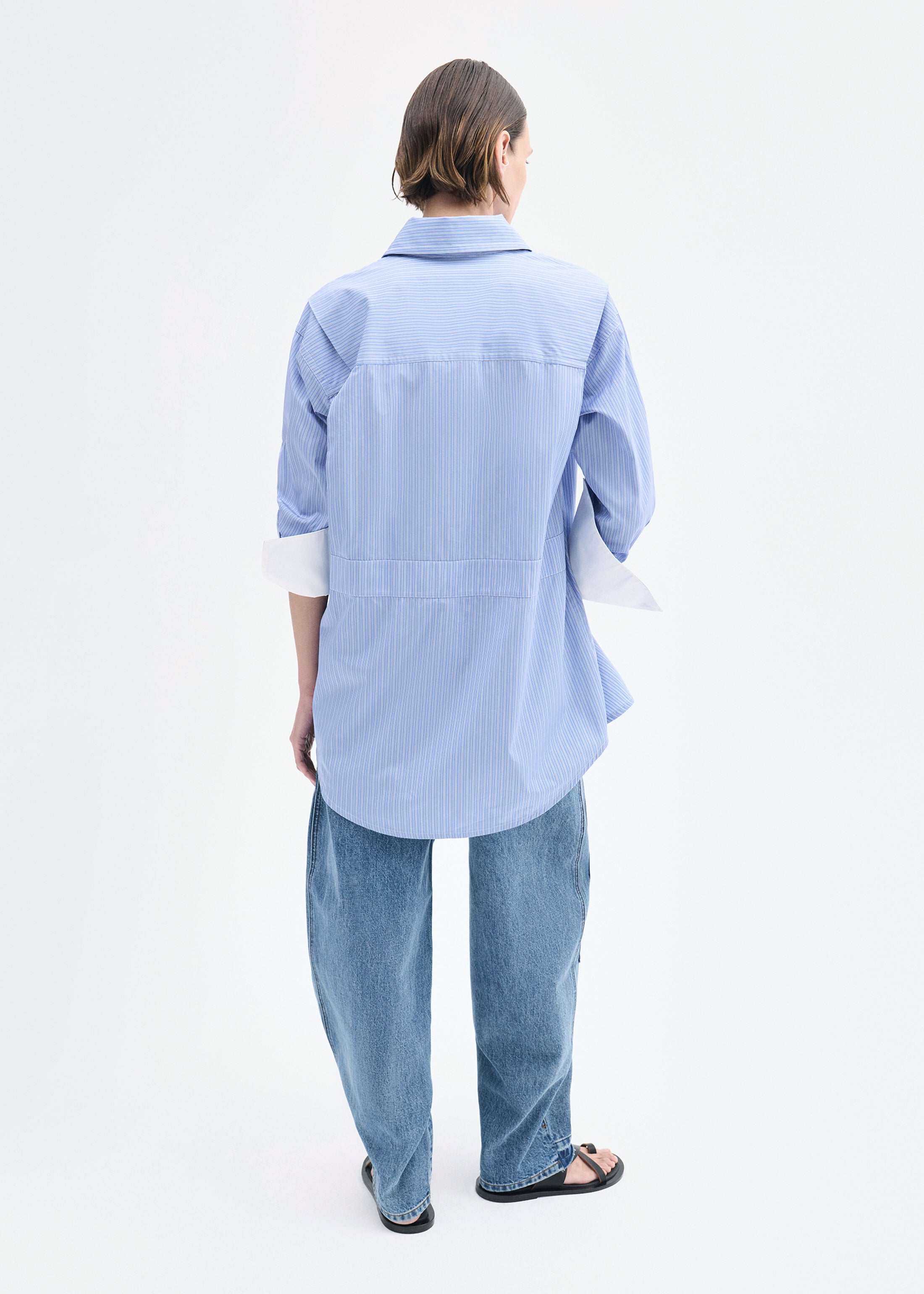 Tunic Button Down Shirt in Cotton - Blue Multi