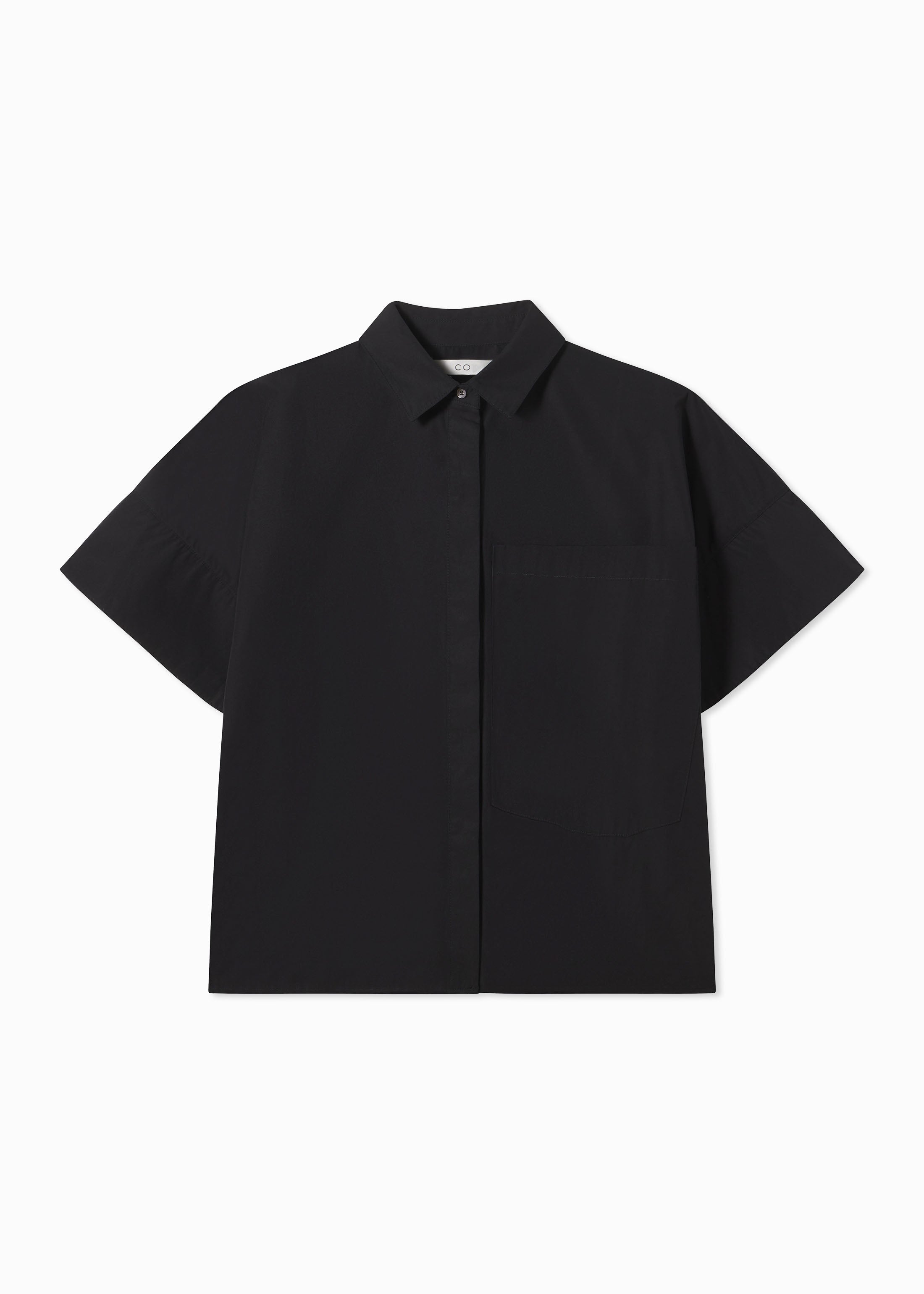 Boxy Short Sleeve Shirt in Cotton Poplin - Black