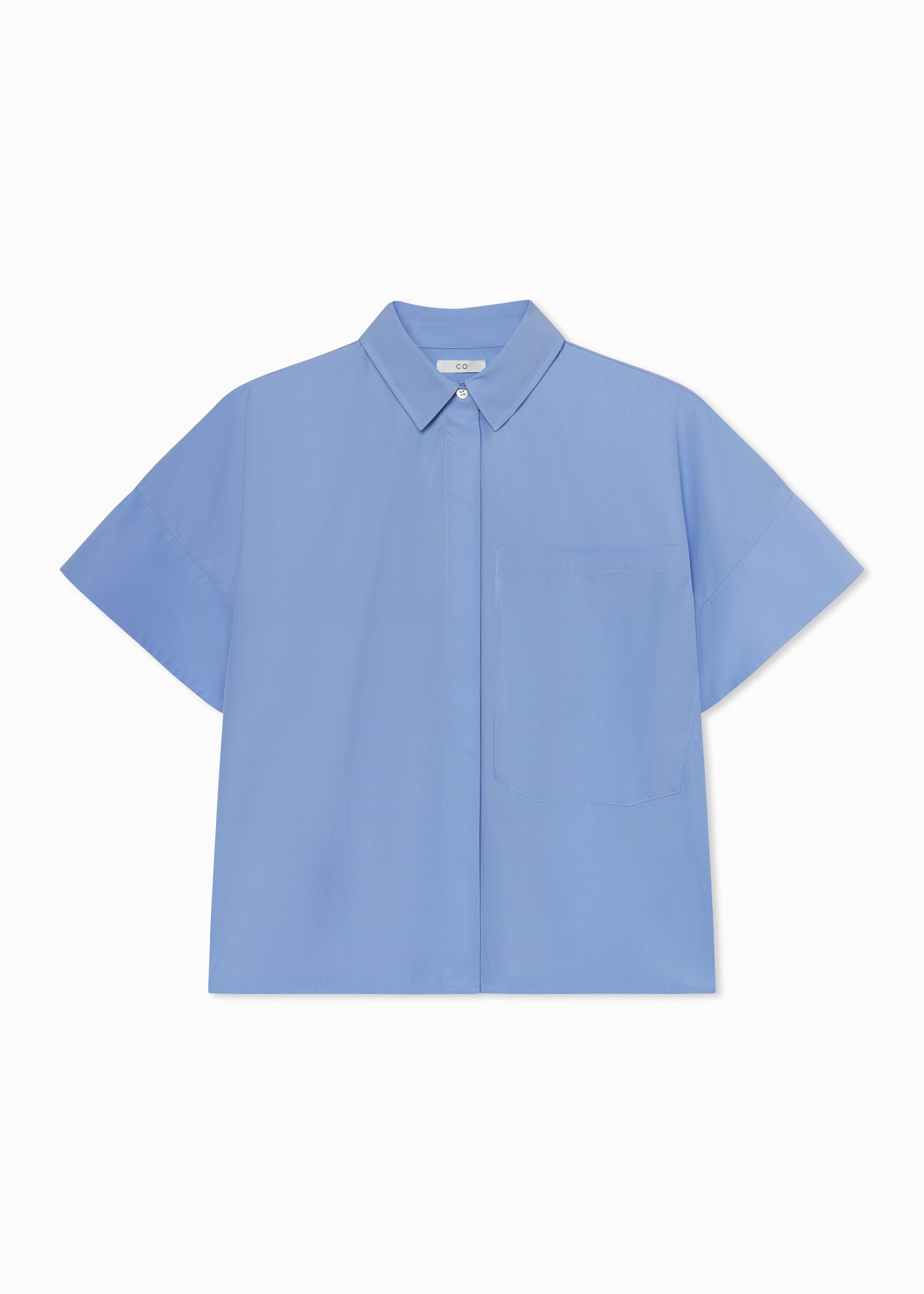 Boxy Short Sleeve Shirt in Cotton Poplin - Blue