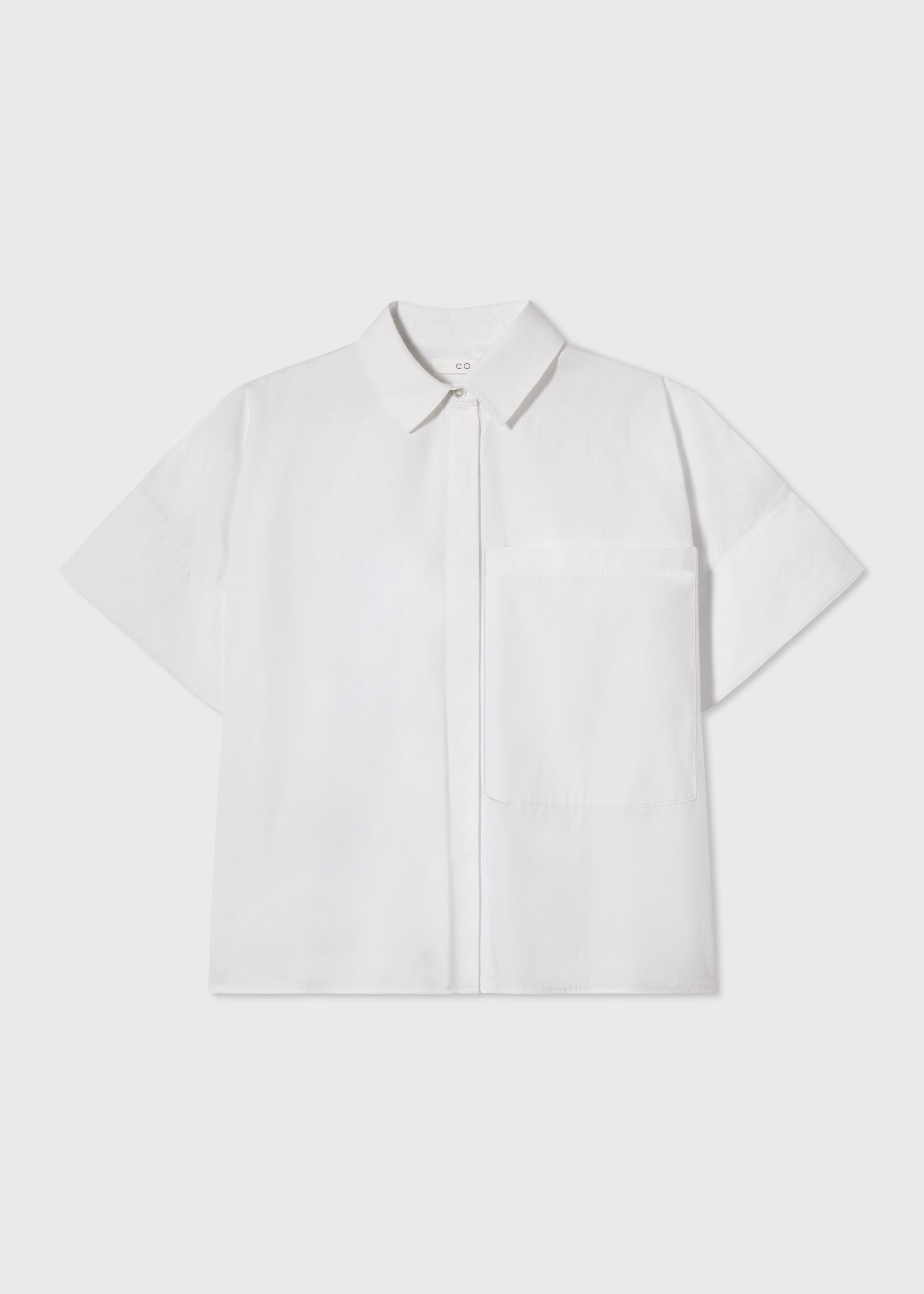 Boxy Short Sleeve Shirt in Cotton Poplin - White