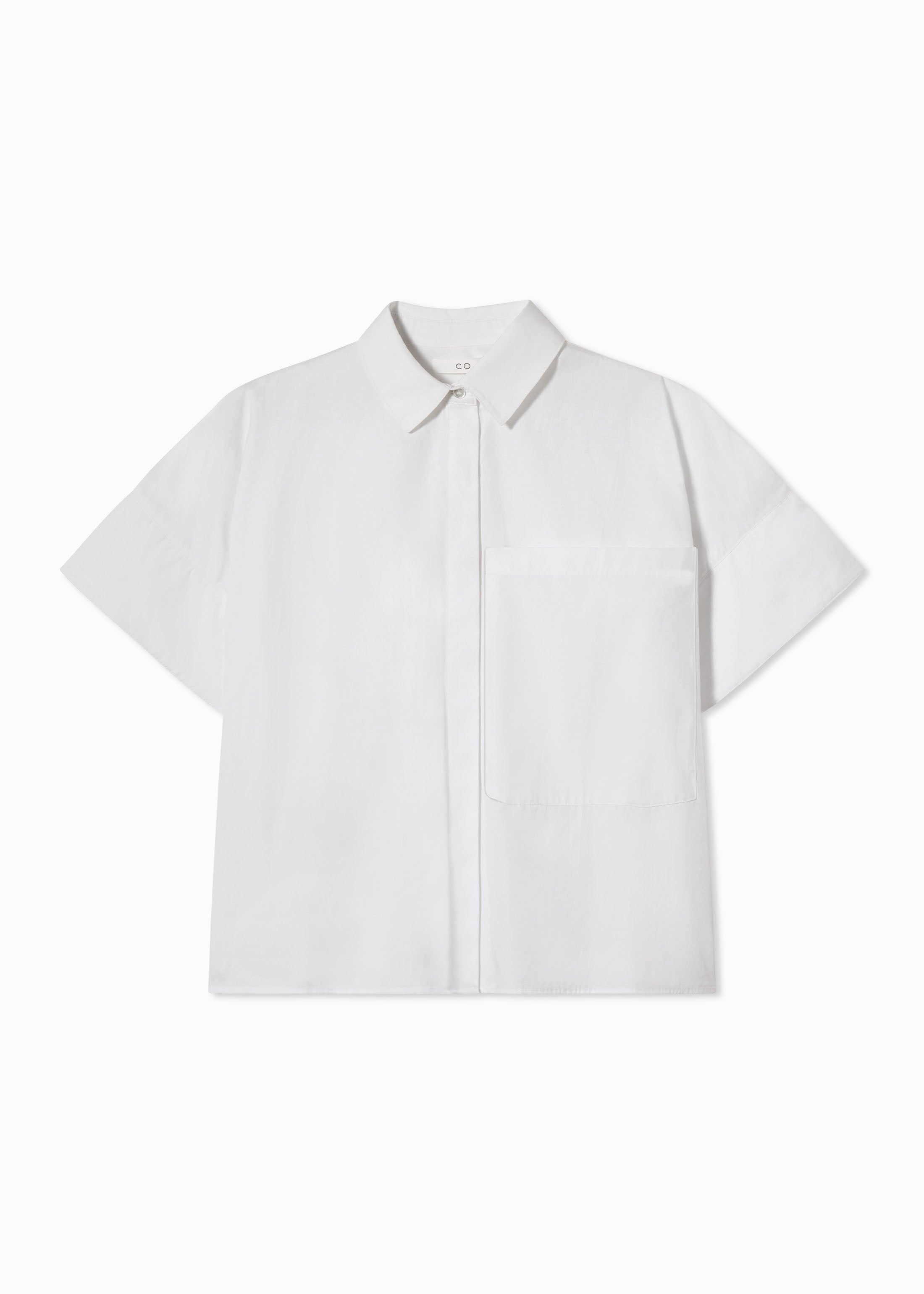 Boxy Short Sleeve Shirt in Cotton Poplin - White