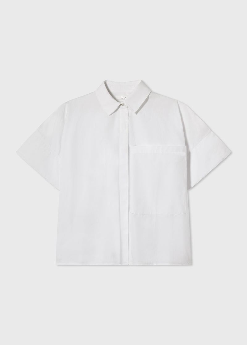 Boxy Short Sleeve Shirt in Cotton Poplin - White - CO