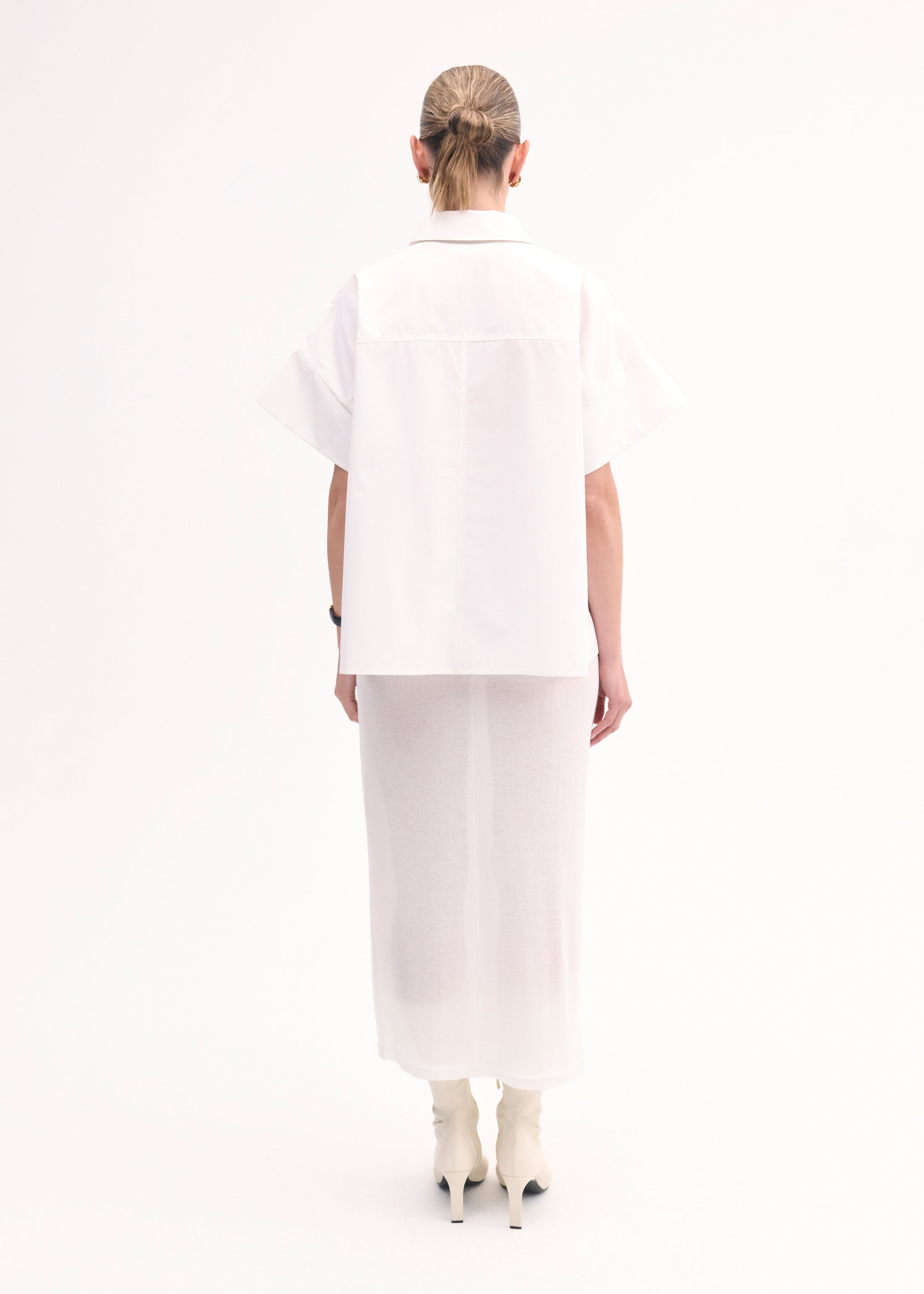 Boxy Short Sleeve Shirt in Cotton Poplin - White