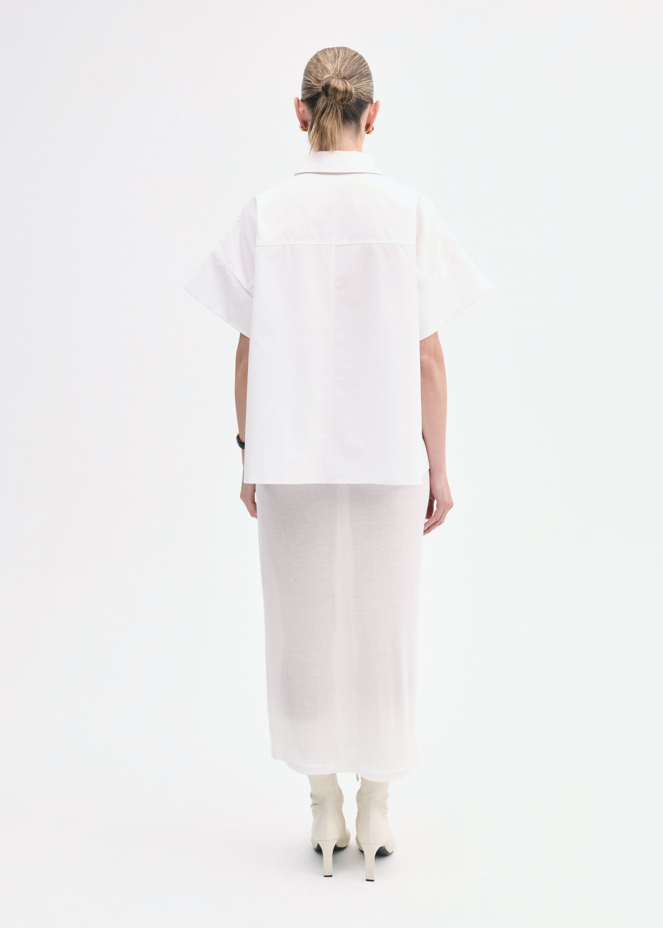 Boxy Short Sleeve Shirt in Cotton Poplin - White