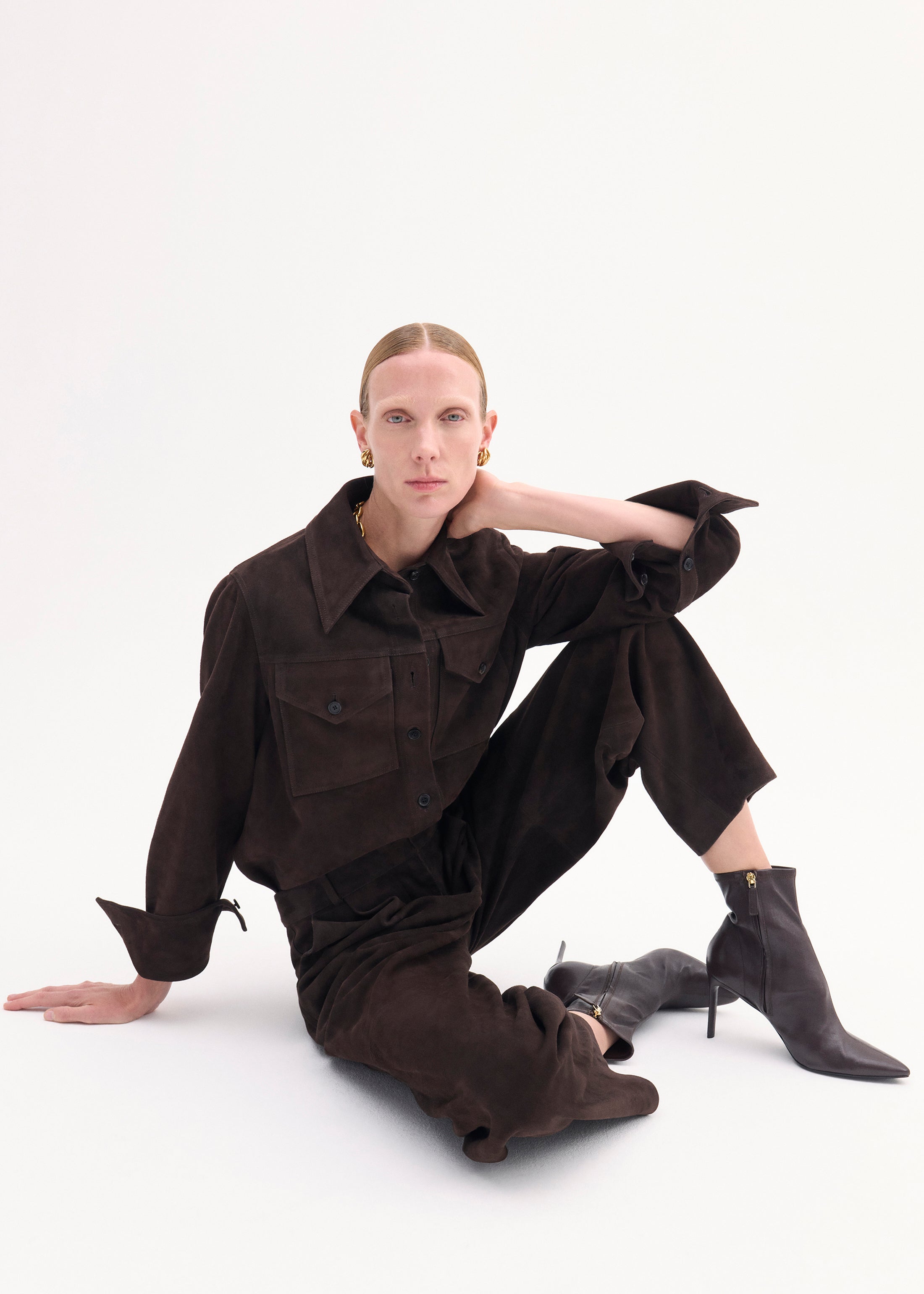 Heeled Leather Sock Bootie in Chocolate