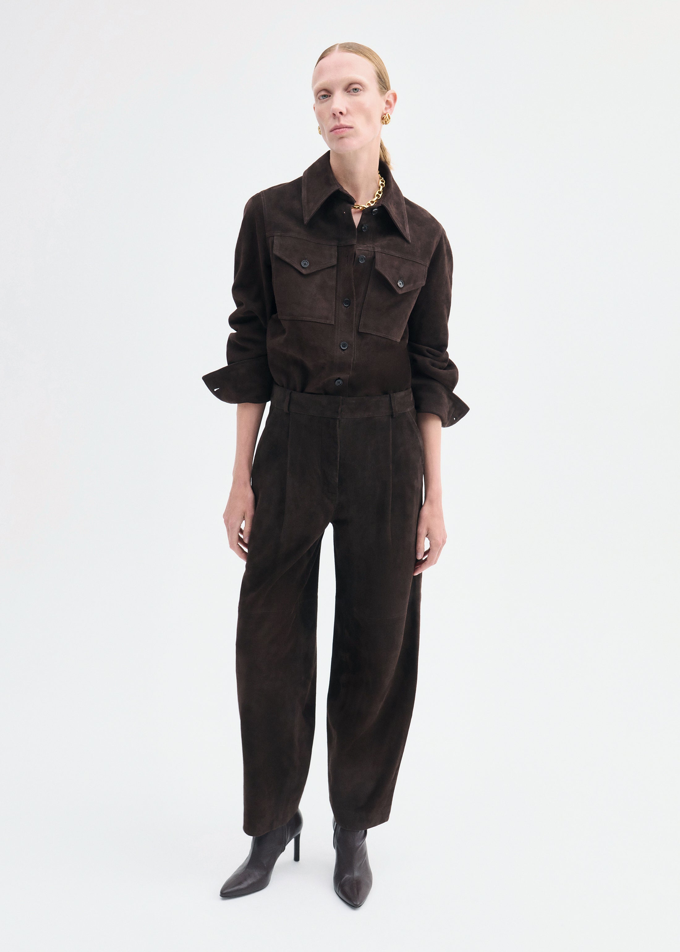 Western Shirt in Suede - Chocolate