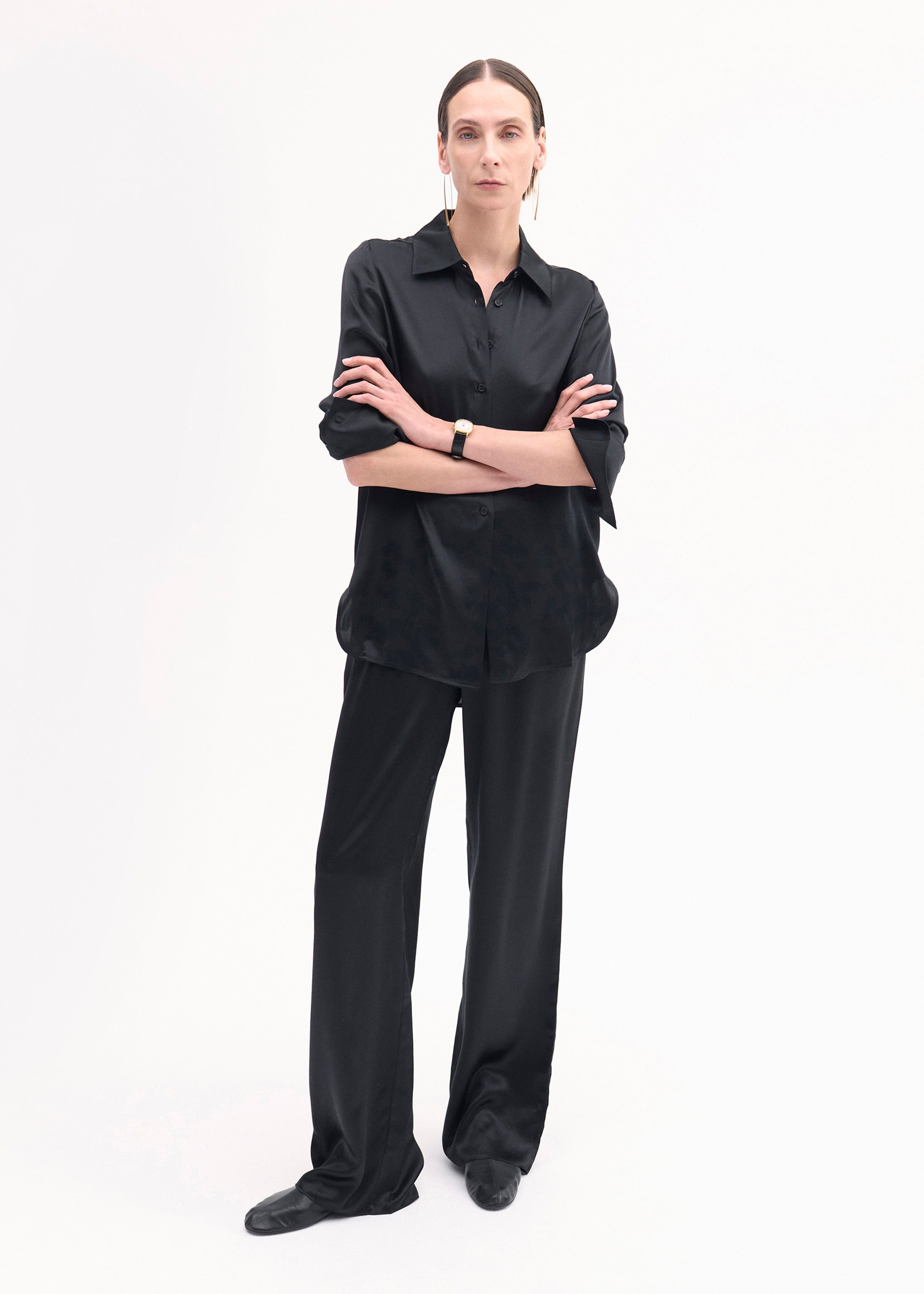 Silk Button Down Shirt - Black