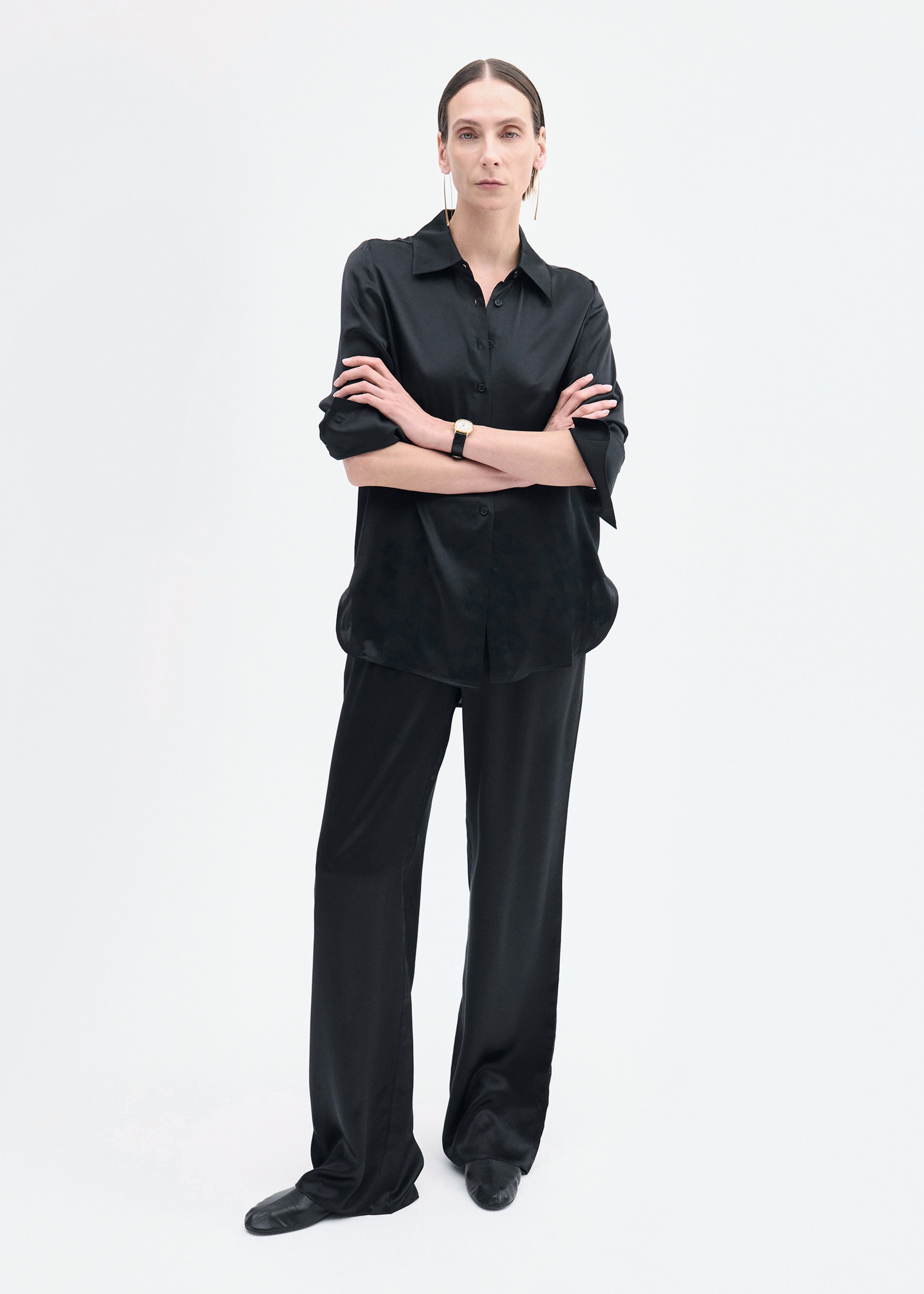 Elastic Waist Pant in Silk - Black